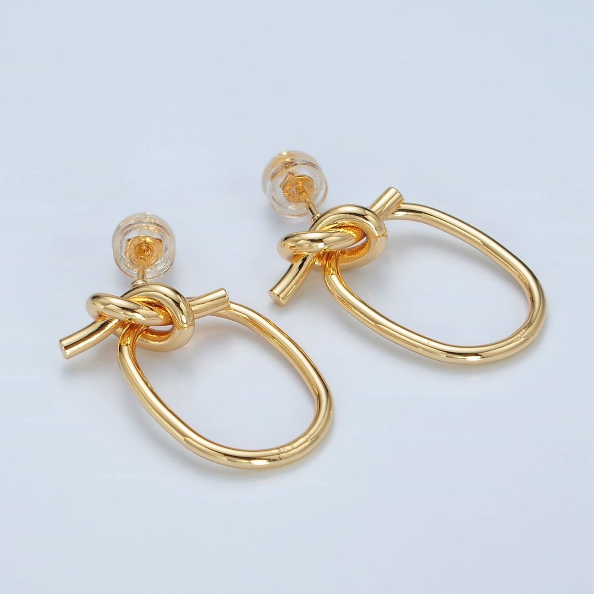 24K Gold Filled Knot Oblong Drop Stud Earrings | K178 - DLUXCA