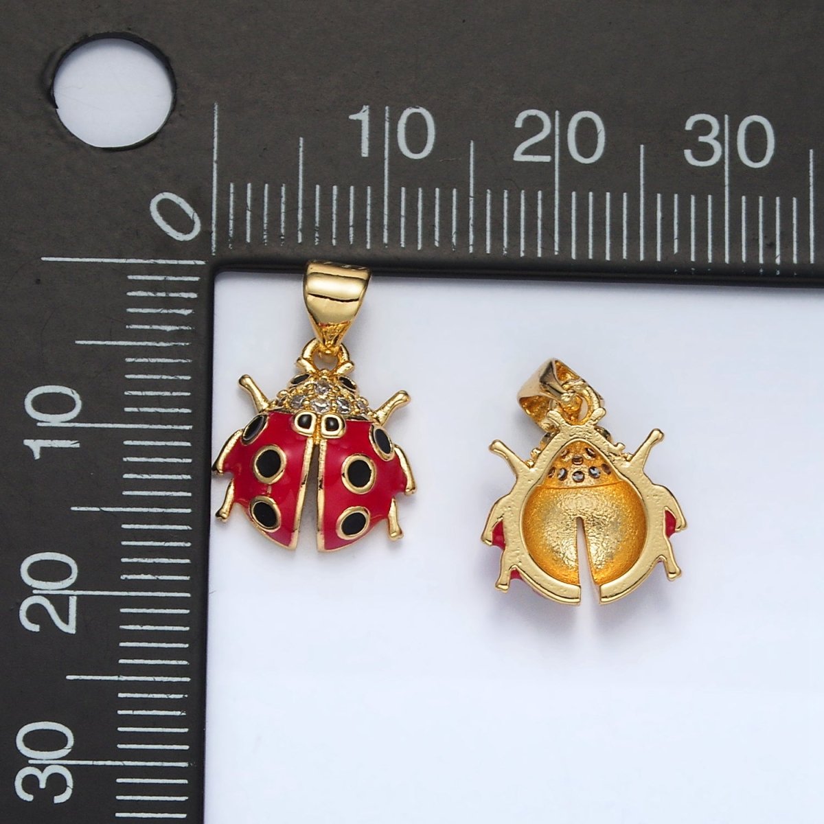 24K Gold Filled Ladybug Micro Paved CZ Enamel Pendant | AH180 - DLUXCA
