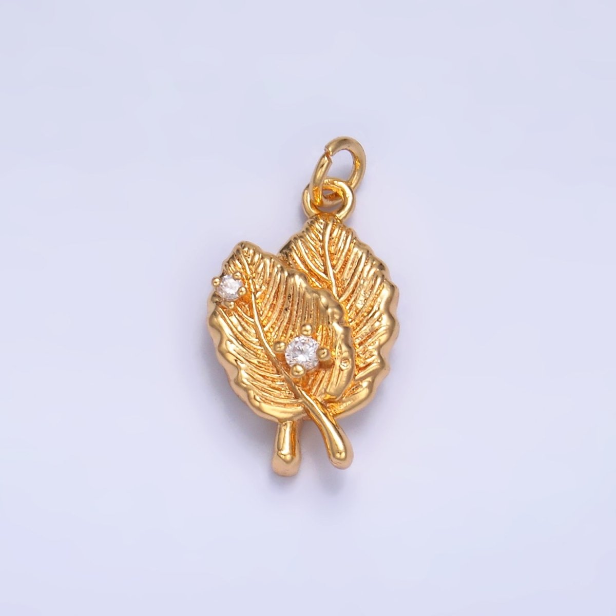 24K Gold Filled Leaf Nature CZ Multidimensional 3D Charm in Gold & Silver | W794 - DLUXCA