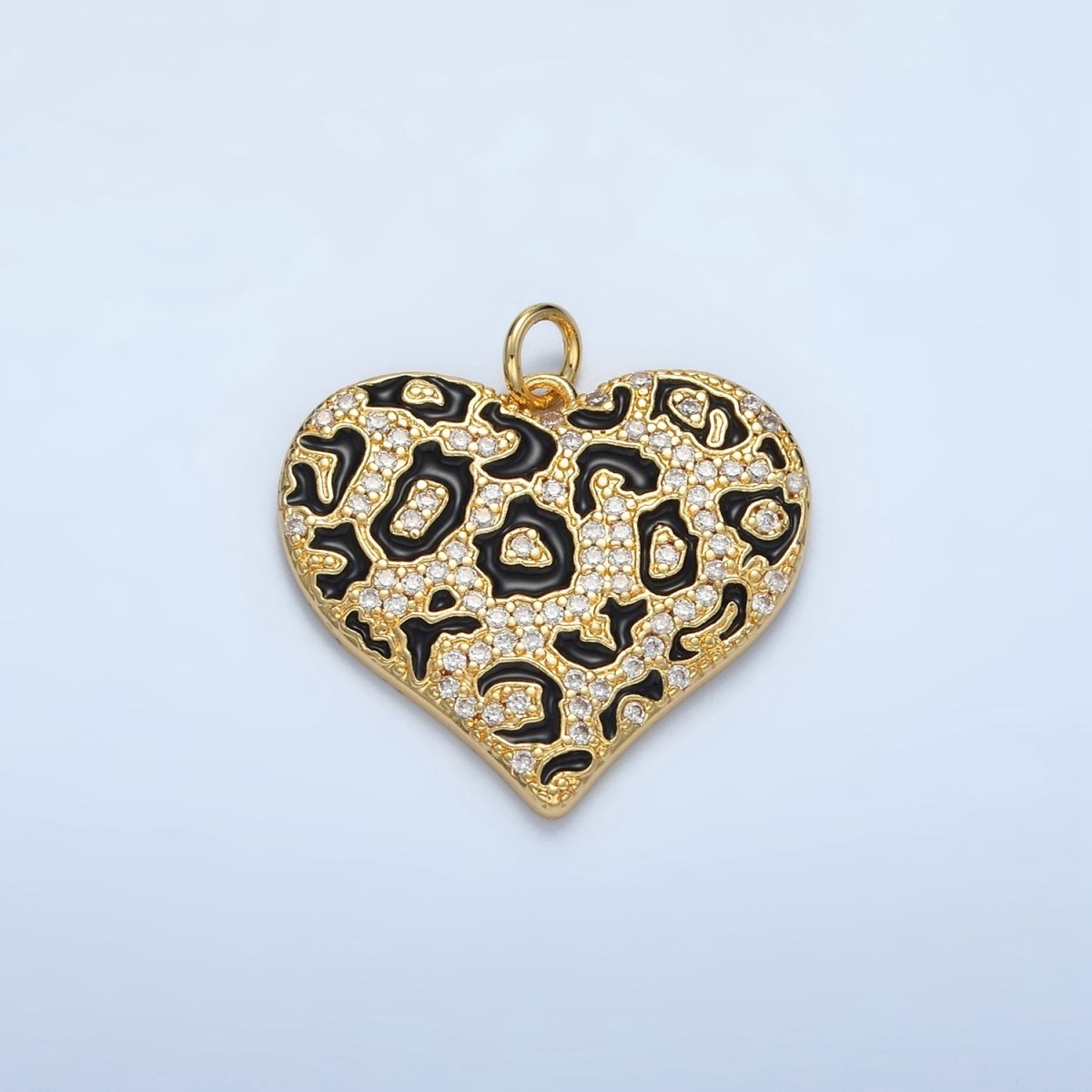 24K Gold Filled Leopard Heart Charm with CZ Stone M - 911 - DLUXCA