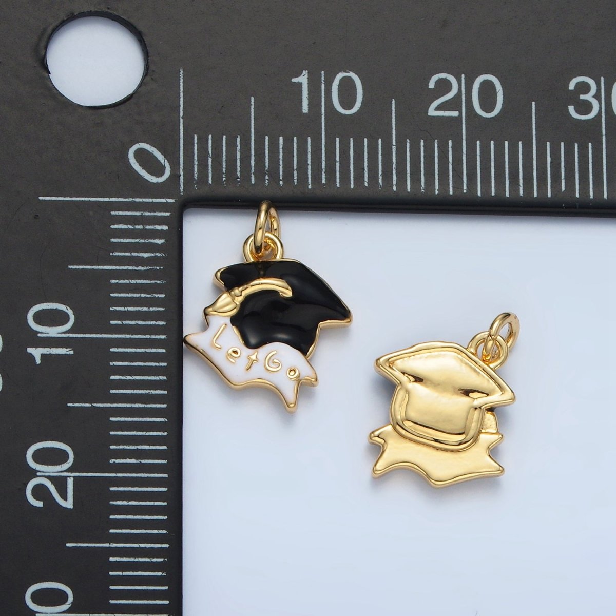 24K Gold Filled "Let's Go" Graduation Cap Charm in Gold & Silver | N737 - DLUXCA