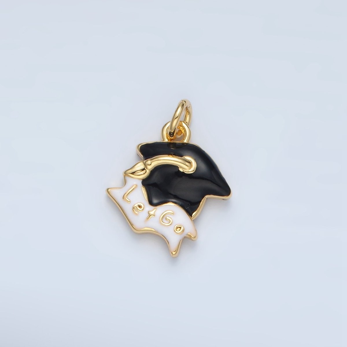 24K Gold Filled "Let's Go" Graduation Cap Charm in Gold & Silver | N737 - DLUXCA