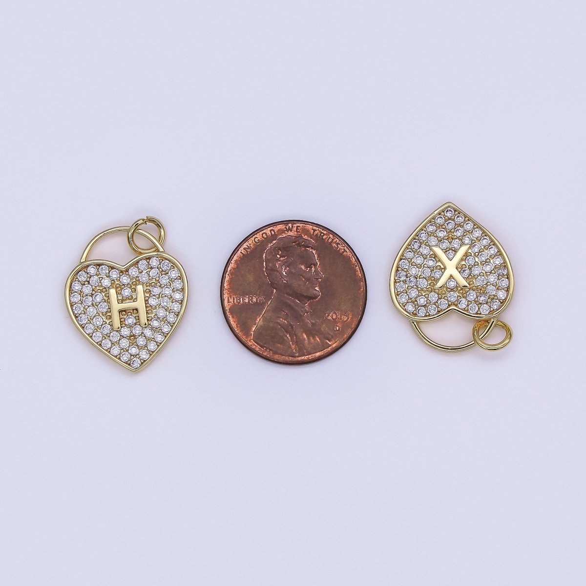 24K Gold Filled Letter Initial Micro Paved CZ Heart Padlock Charm | AF001 - AF013 - DLUXCA