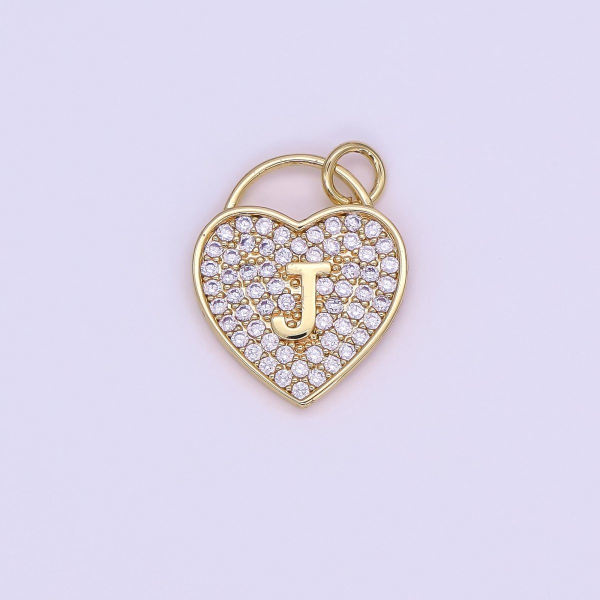 24K Gold Filled Letter Initial Micro Paved CZ Heart Padlock Charm | AF001 - AF013 - DLUXCA