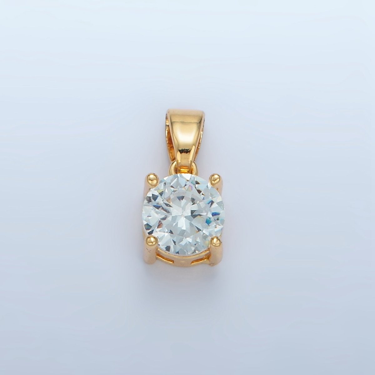 24K Gold Filled Light Blue CZ Round Solitaire Pendant | AA872 - DLUXCA