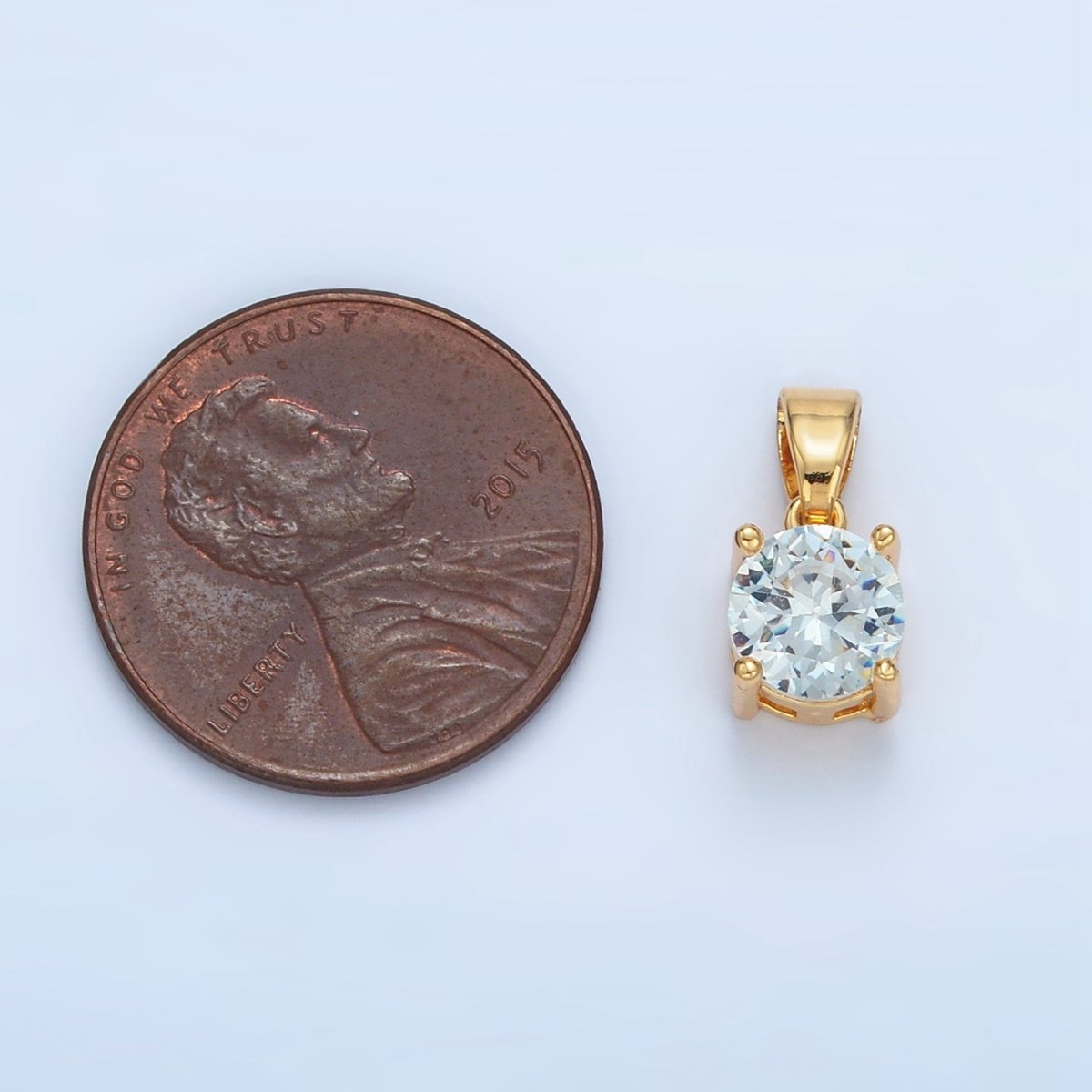 24K Gold Filled Light Blue CZ Round Solitaire Pendant | AA872 - DLUXCA