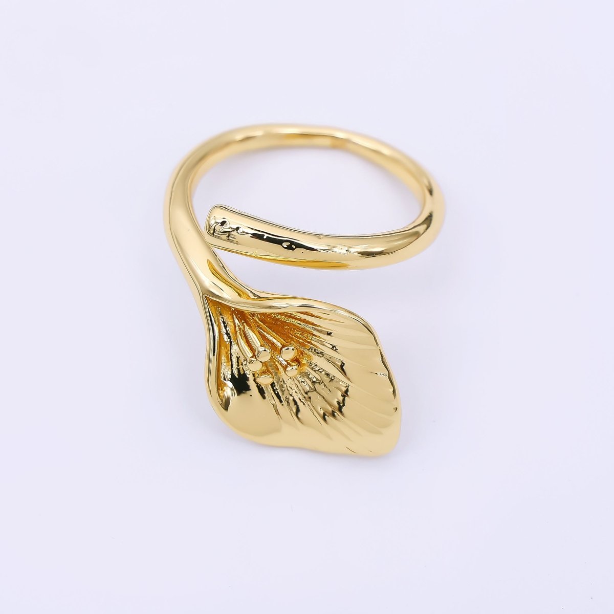 24K Gold Filled Lily - Flow Wrapped Round Flower Adjustable Ring | O - 1470 - DLUXCA