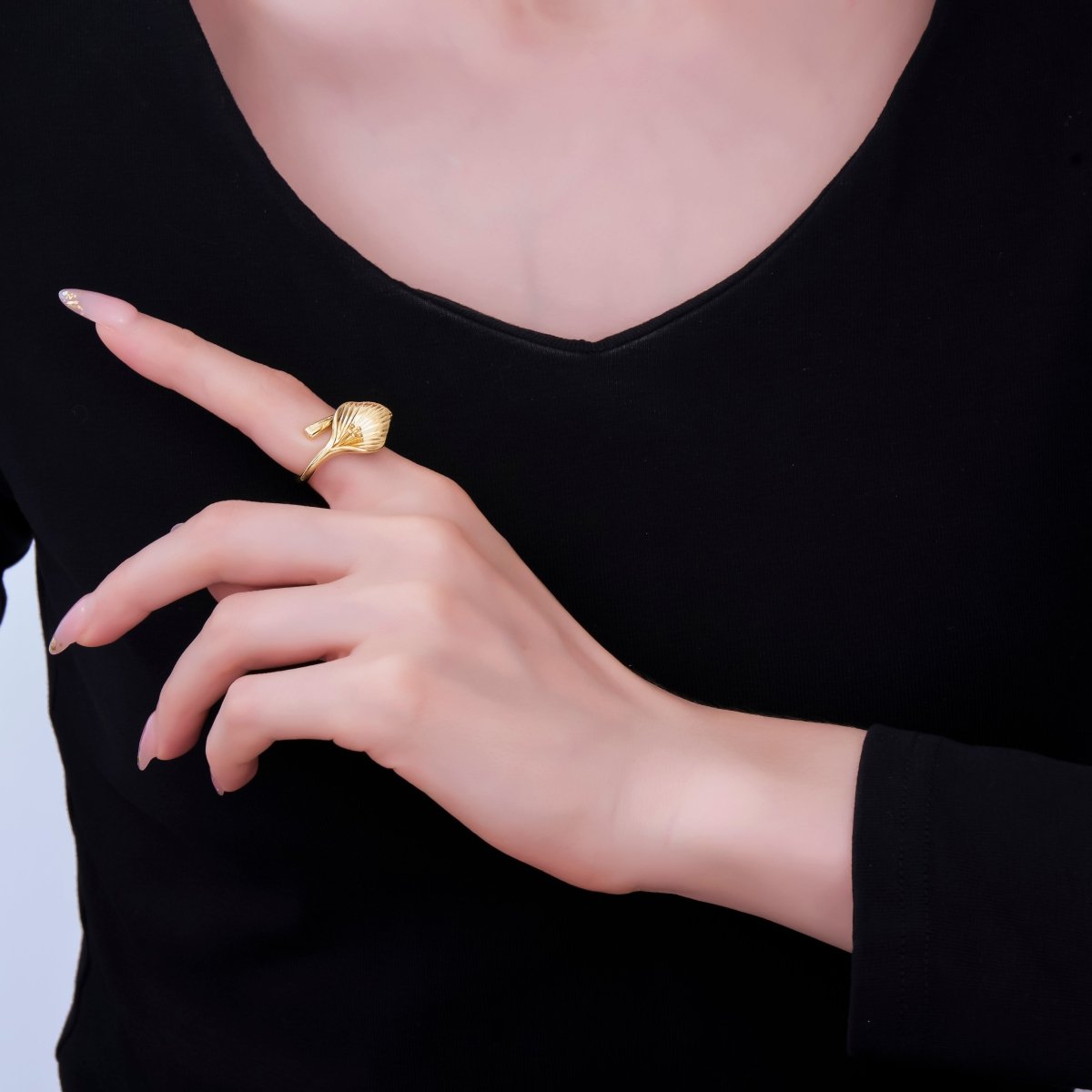 24K Gold Filled Lily - Flow Wrapped Round Flower Adjustable Ring | O - 1470 - DLUXCA