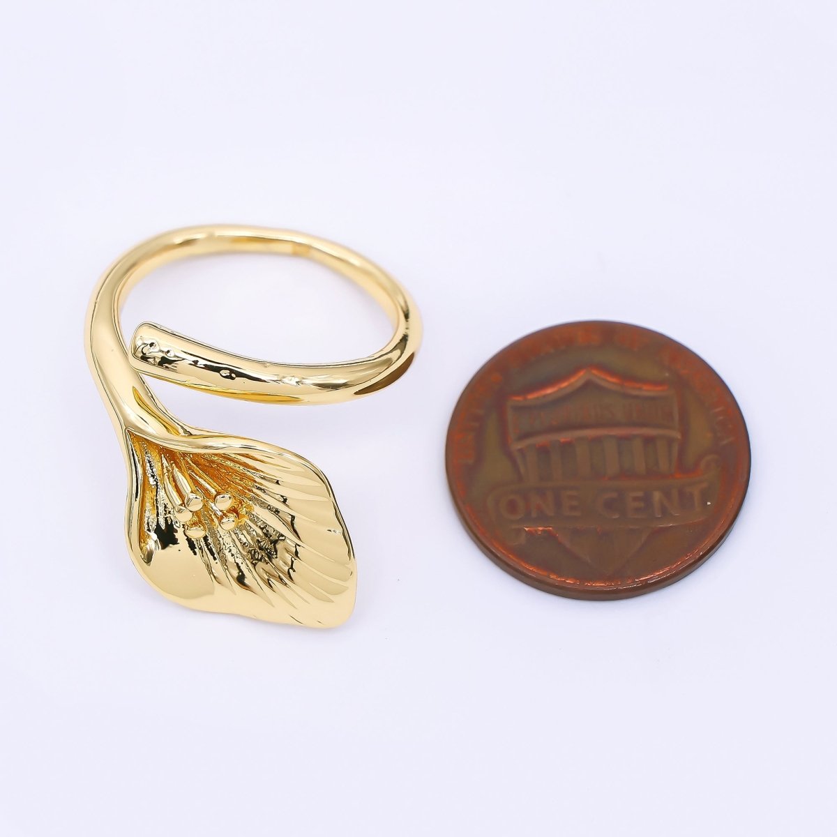 24K Gold Filled Lily - Flow Wrapped Round Flower Adjustable Ring | O - 1470 - DLUXCA