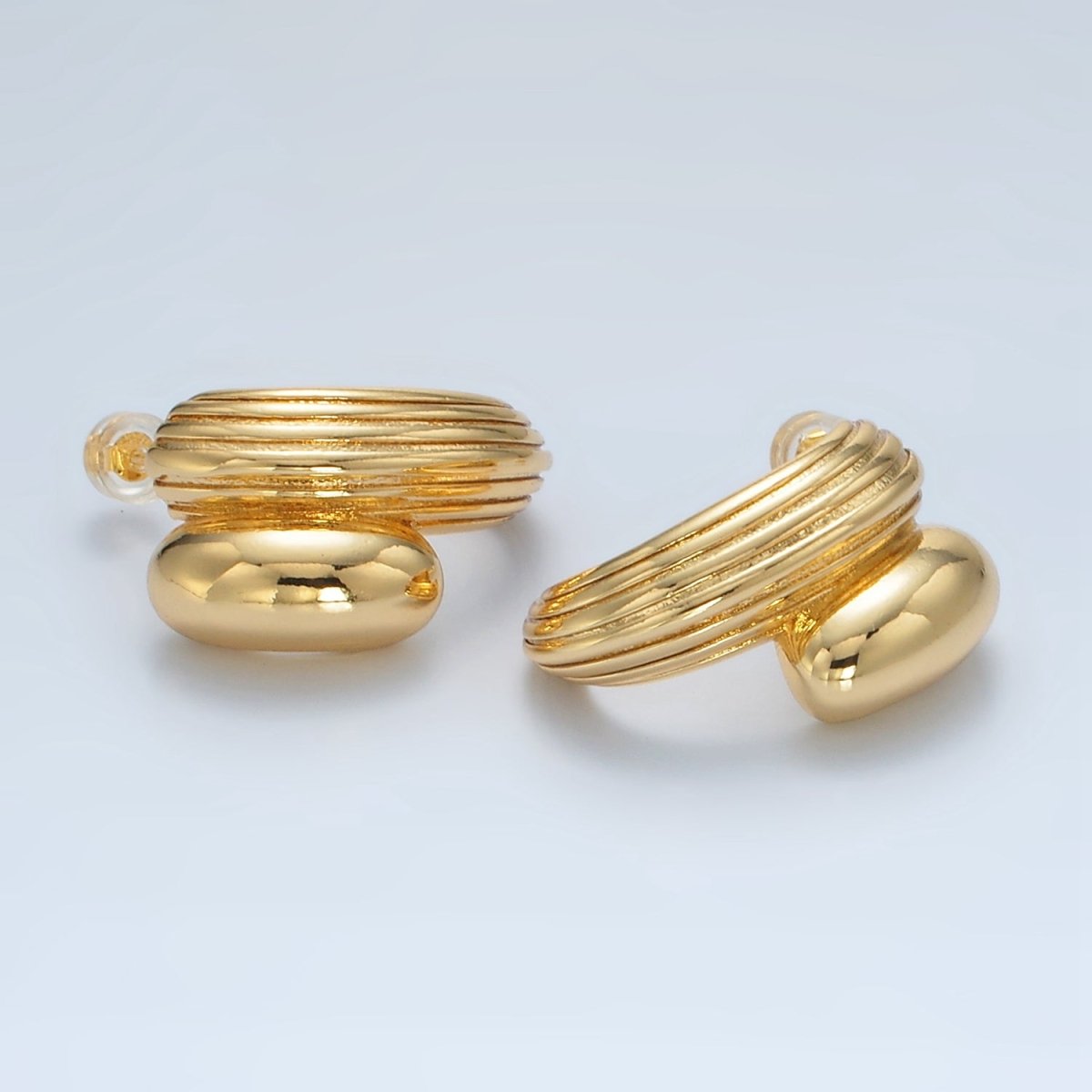 24K Gold Filled Line - Textured Double Dome Band C - Shaped Hoop Earrings | Q334 - DLUXCA