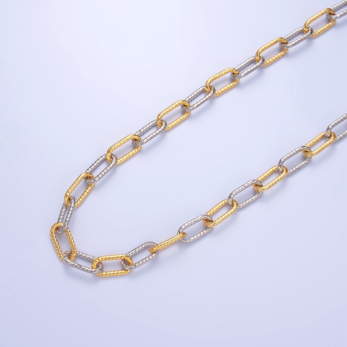 24K Gold Filled Line - Textured Mixed Metal Paperclip Unfinished Chain by Yard | Roll - 1529 - DLUXCA