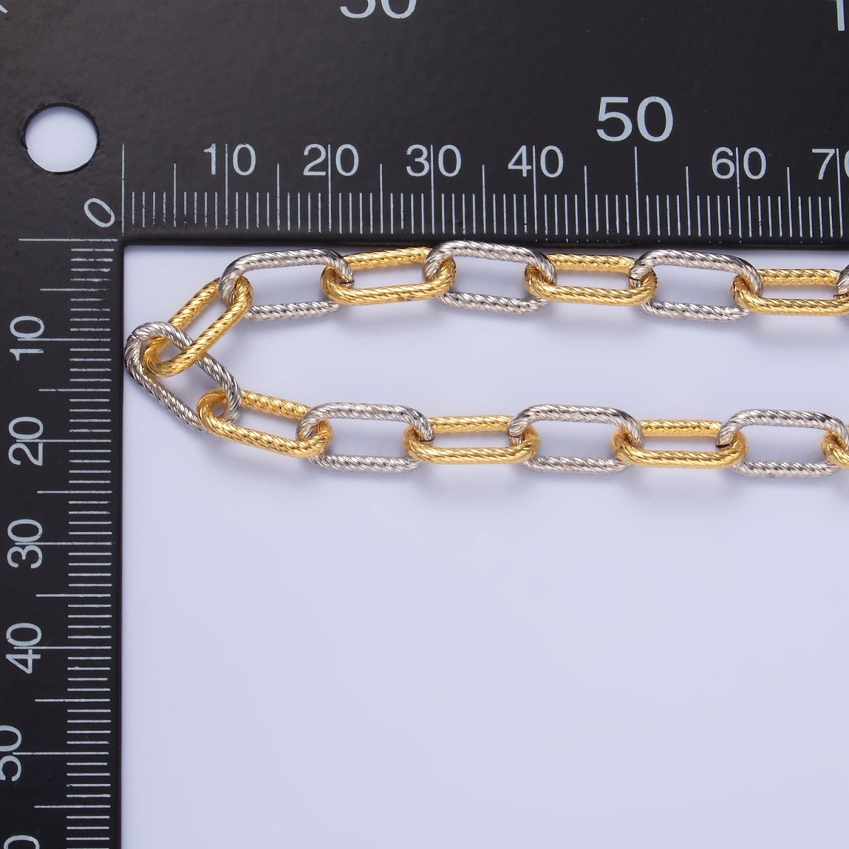 24K Gold Filled Line - Textured Mixed Metal Paperclip Unfinished Chain by Yard | Roll - 1529 - DLUXCA