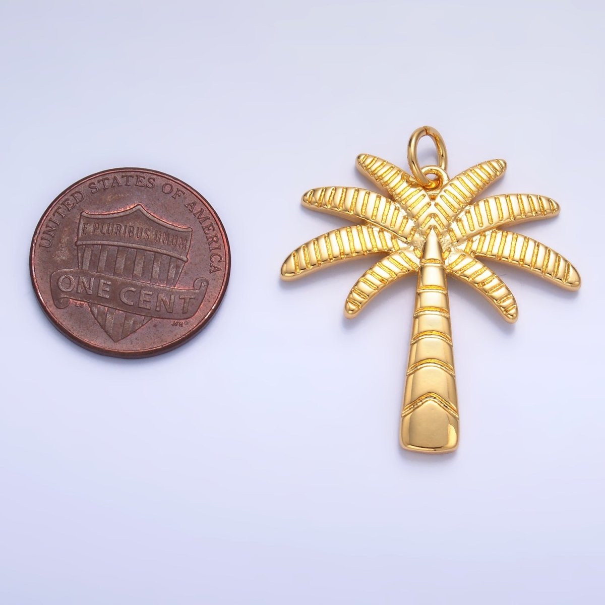 24K Gold Filled Line - Textured Palm Tree Tropical Beach Charm | W423 - DLUXCA