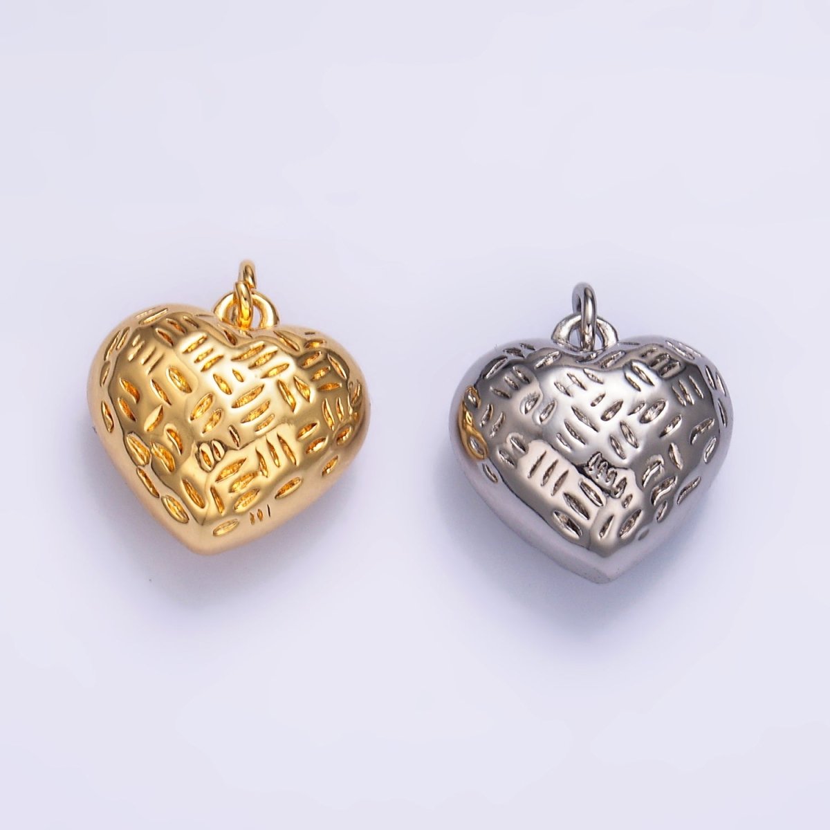 24K Gold Filled Lined Heart Multidimensional 3D Charm in Gold & Silver | W399 - DLUXCA