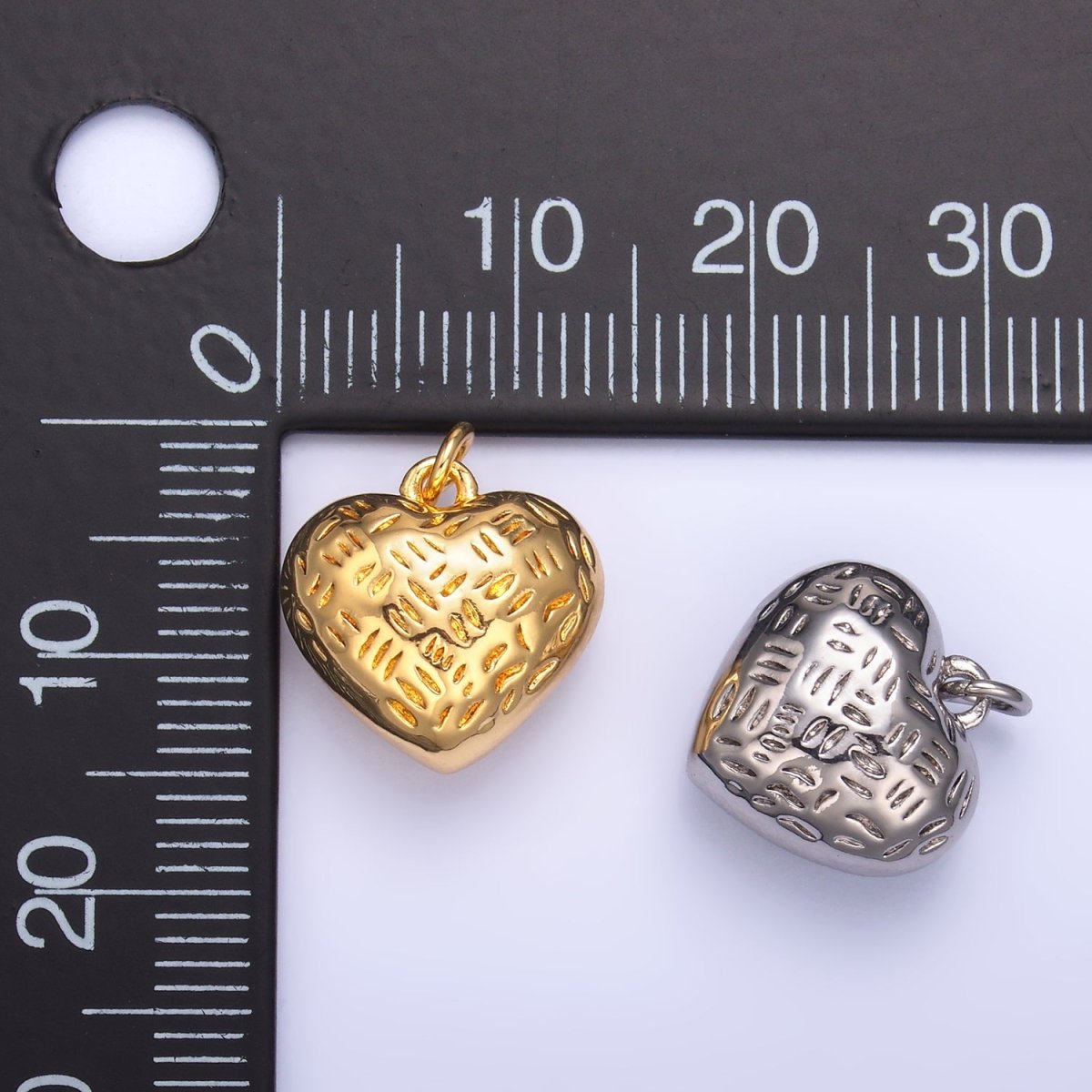 24K Gold Filled Lined Heart Multidimensional 3D Charm in Gold & Silver | W399 - DLUXCA