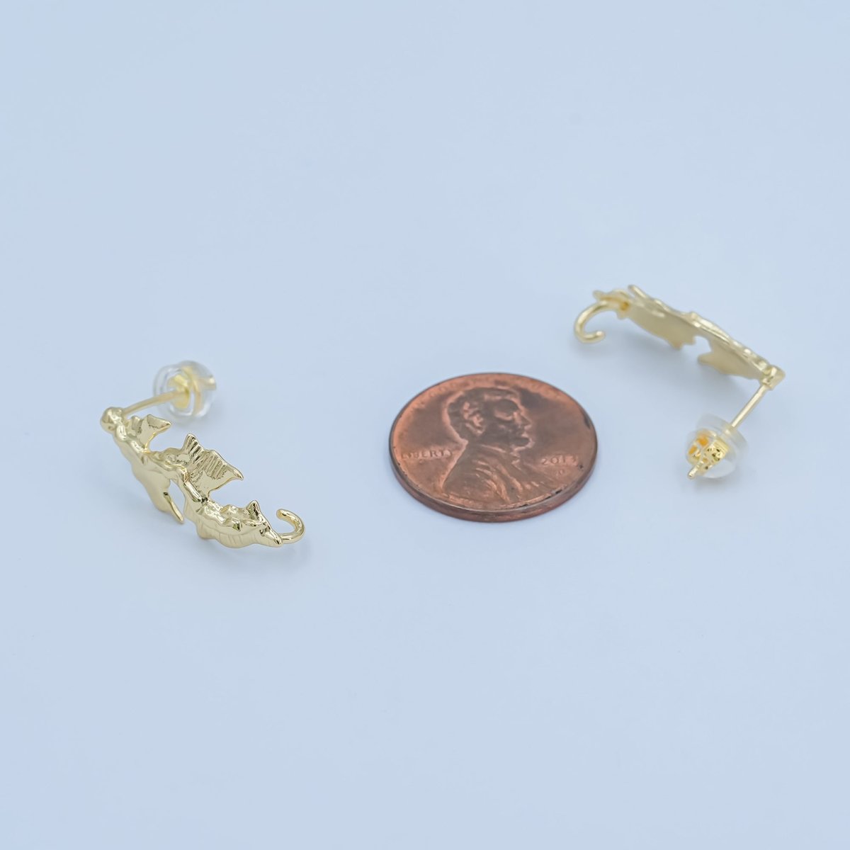 24K Gold Filled Lined Leaf Nature Drop Stud Earring Findings | Z1135 - DLUXCA