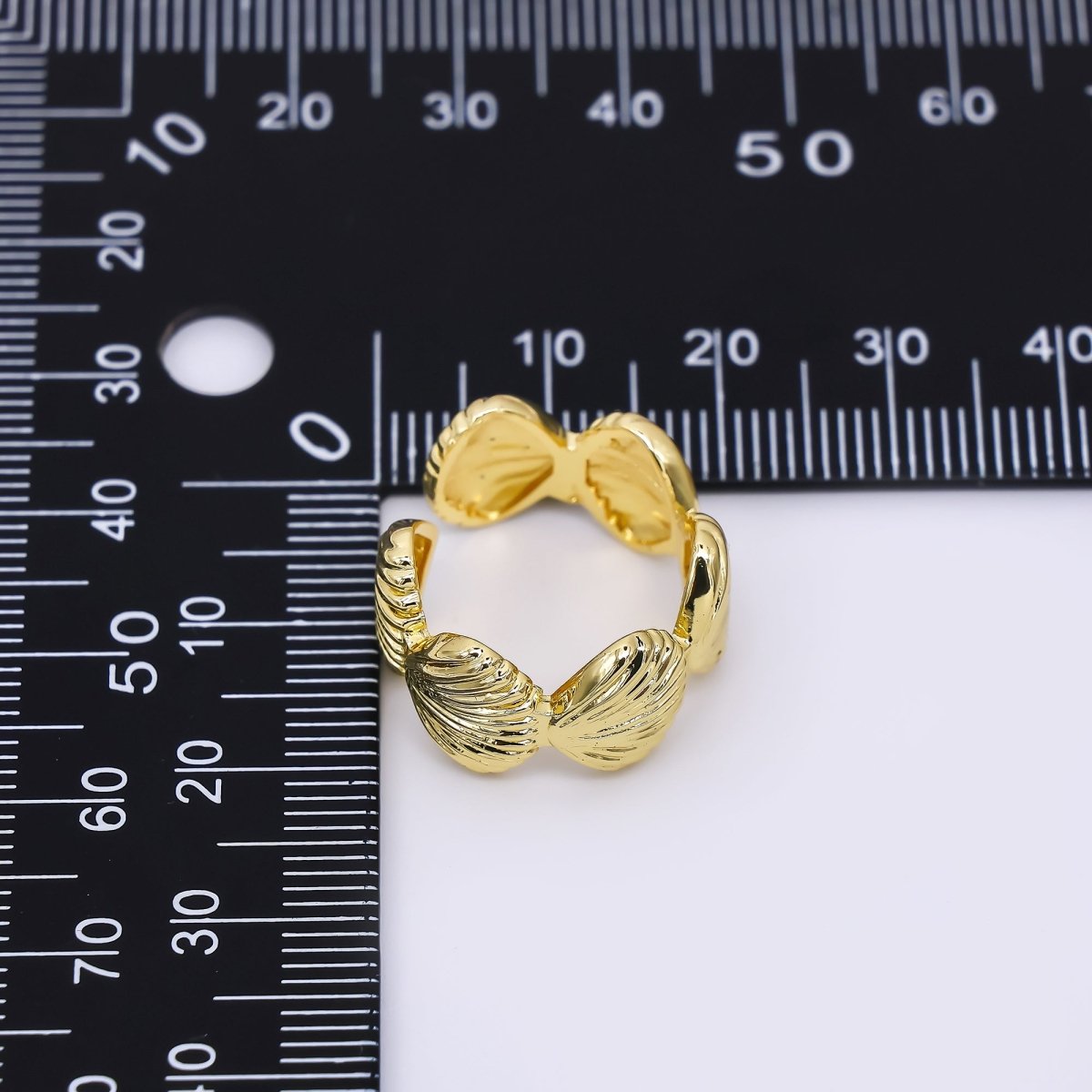 24K Gold Filled Linked Sea Clam Shell Adjustable Open Ring | O1462 - DLUXCA