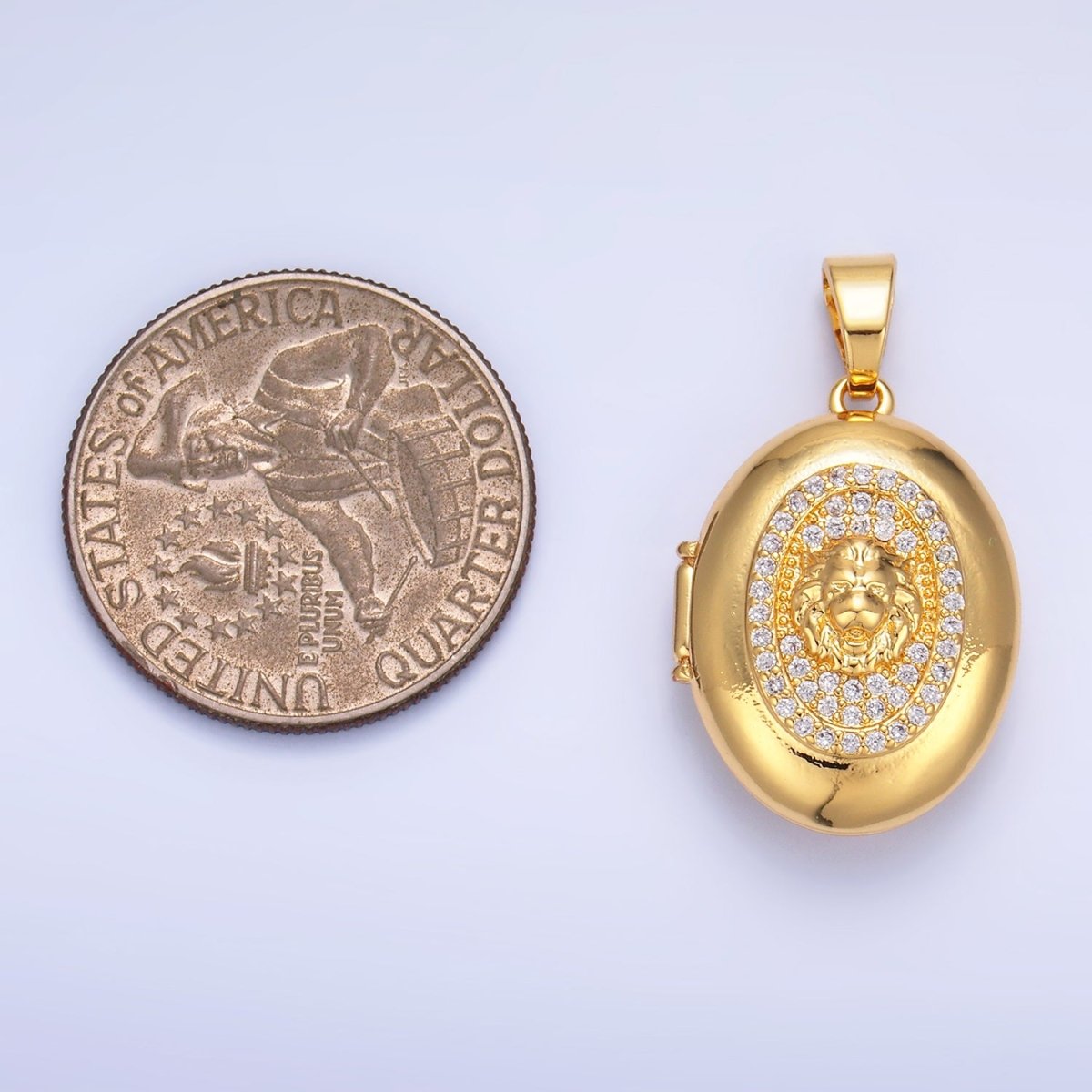 24K Gold Filled Lion Micro Paved CZ Oval Locket Pendant | AA868 - DLUXCA