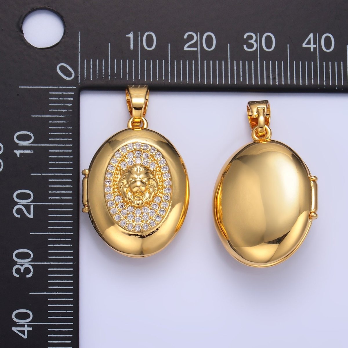 24K Gold Filled Lion Micro Paved CZ Oval Locket Pendant | AA868 - DLUXCA