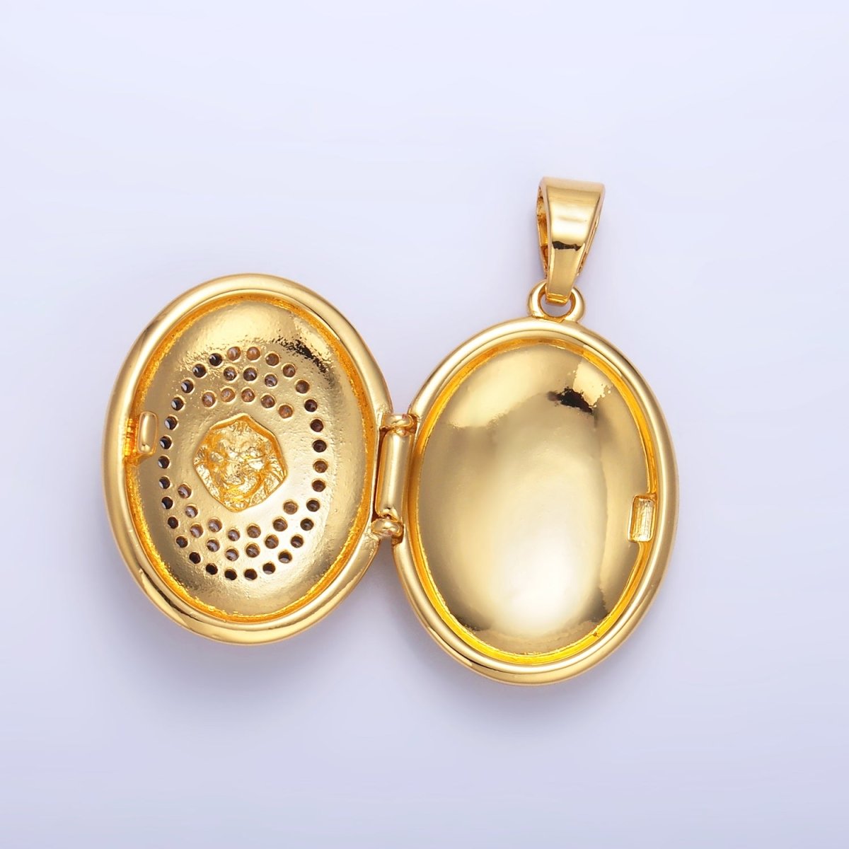 24K Gold Filled Lion Micro Paved CZ Oval Locket Pendant | AA868 - DLUXCA