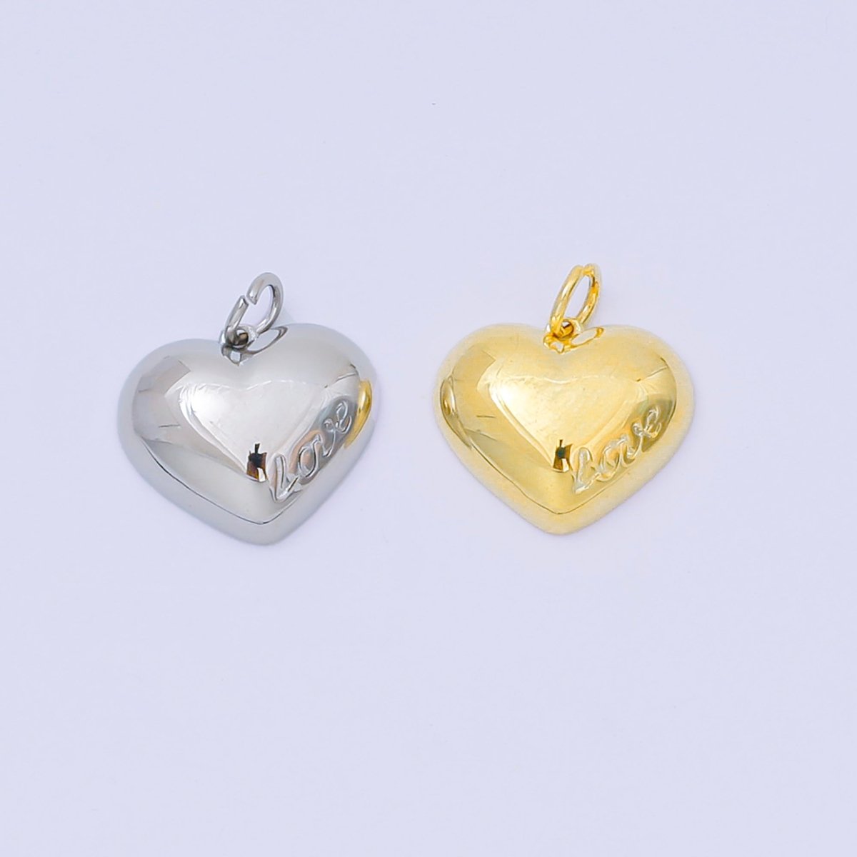 24k Gold Filled "Love" Cursive Script Chubby Heart Charm in Gold & Silver | M570 - DLUXCA