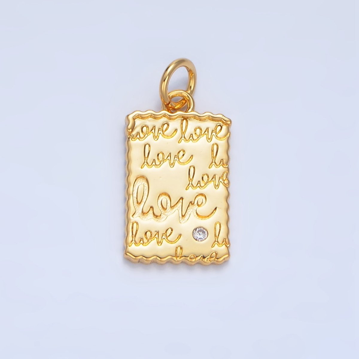 24K Gold Filled "Love" Cursive Script CZ Rectangle Charm | X839 - DLUXCA