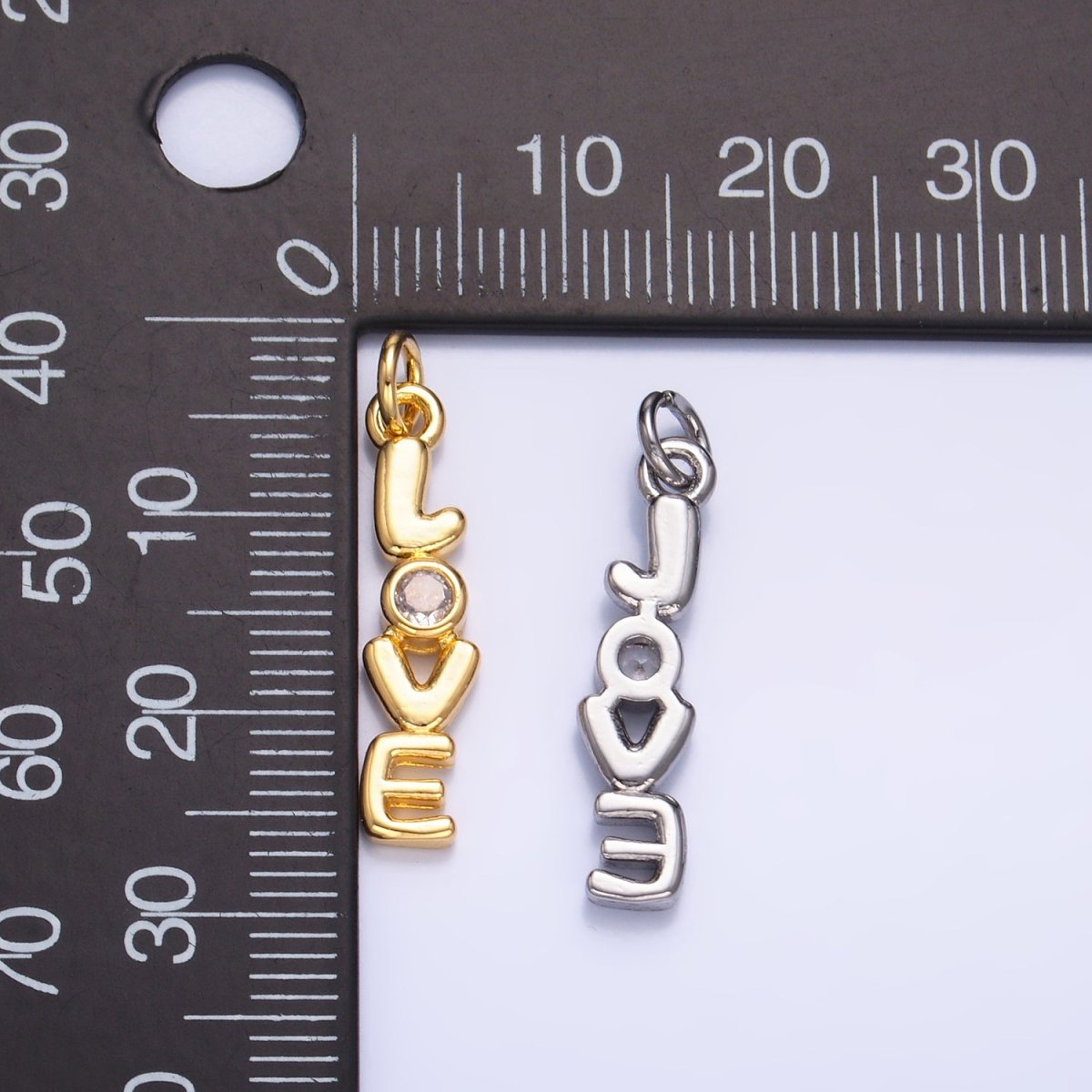 24K Gold Filled "LOVE" CZ Chubby Script Charm in Gold & Silver | W124 - DLUXCA