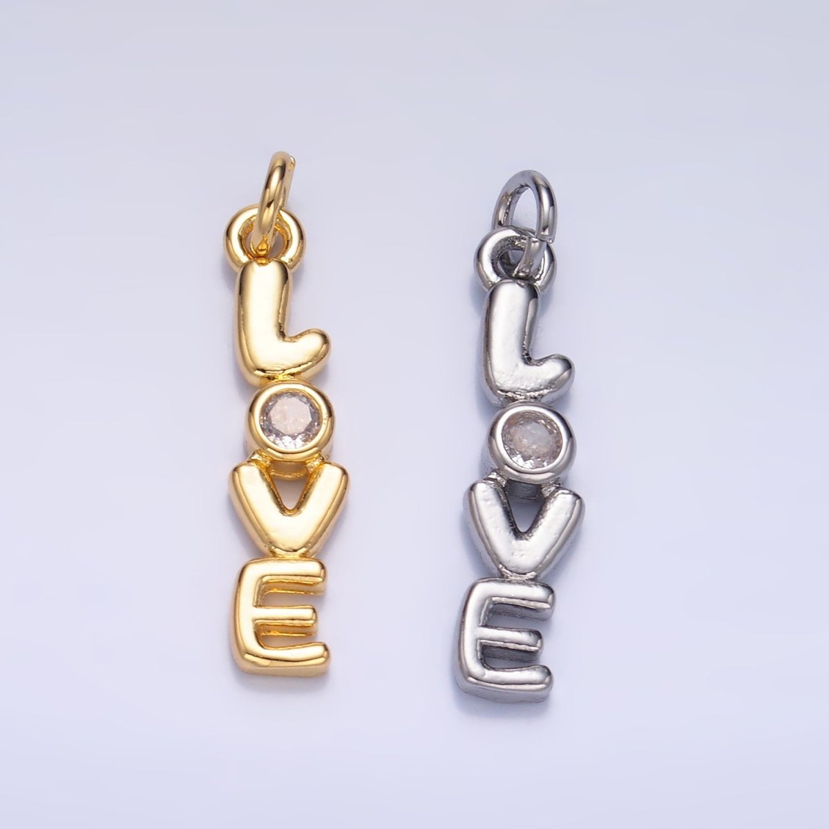 24K Gold Filled "LOVE" CZ Chubby Script Charm in Gold & Silver | W124 - DLUXCA