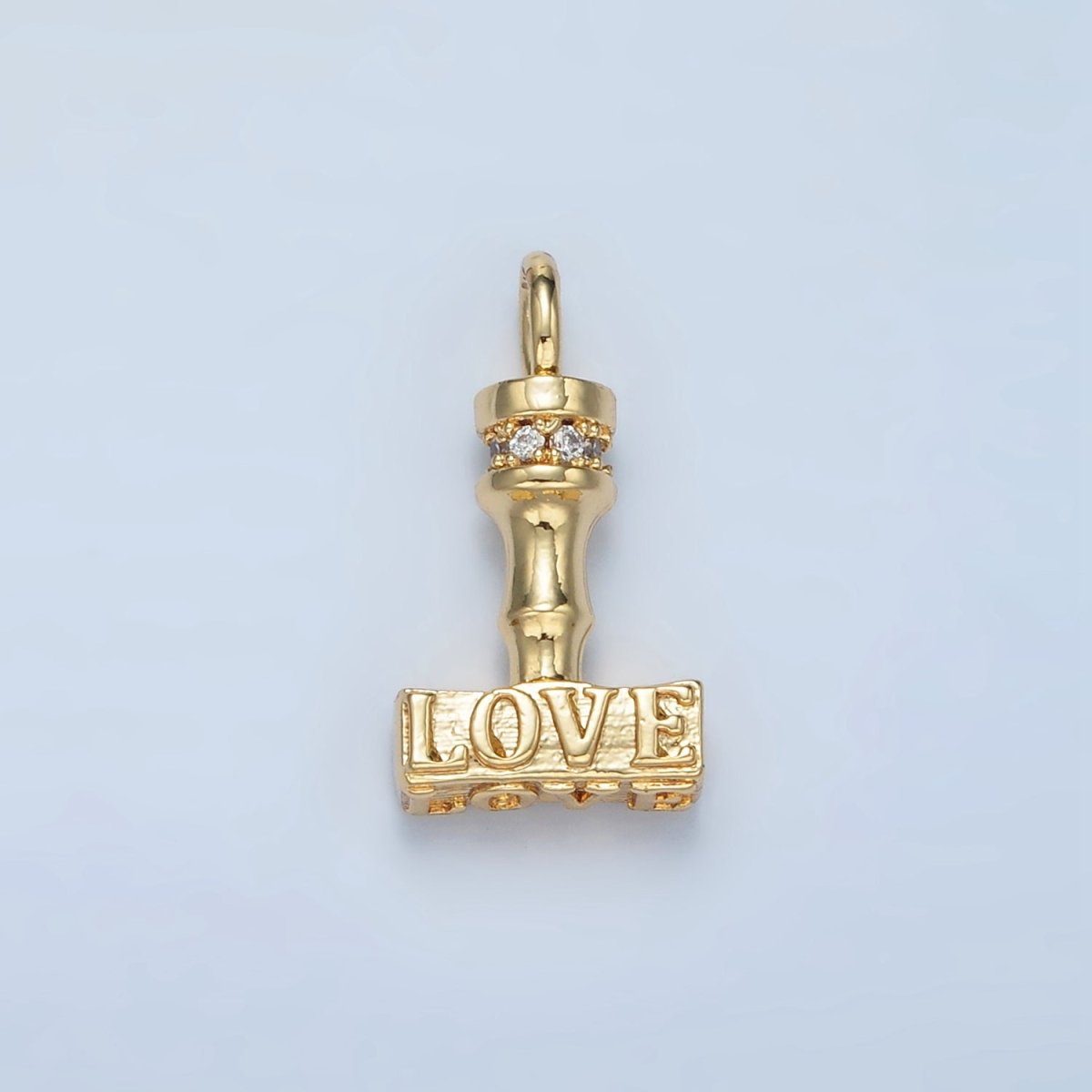 24K Gold Filled Love CZ Micro Paved Hammer Charm | N - 716 - DLUXCA