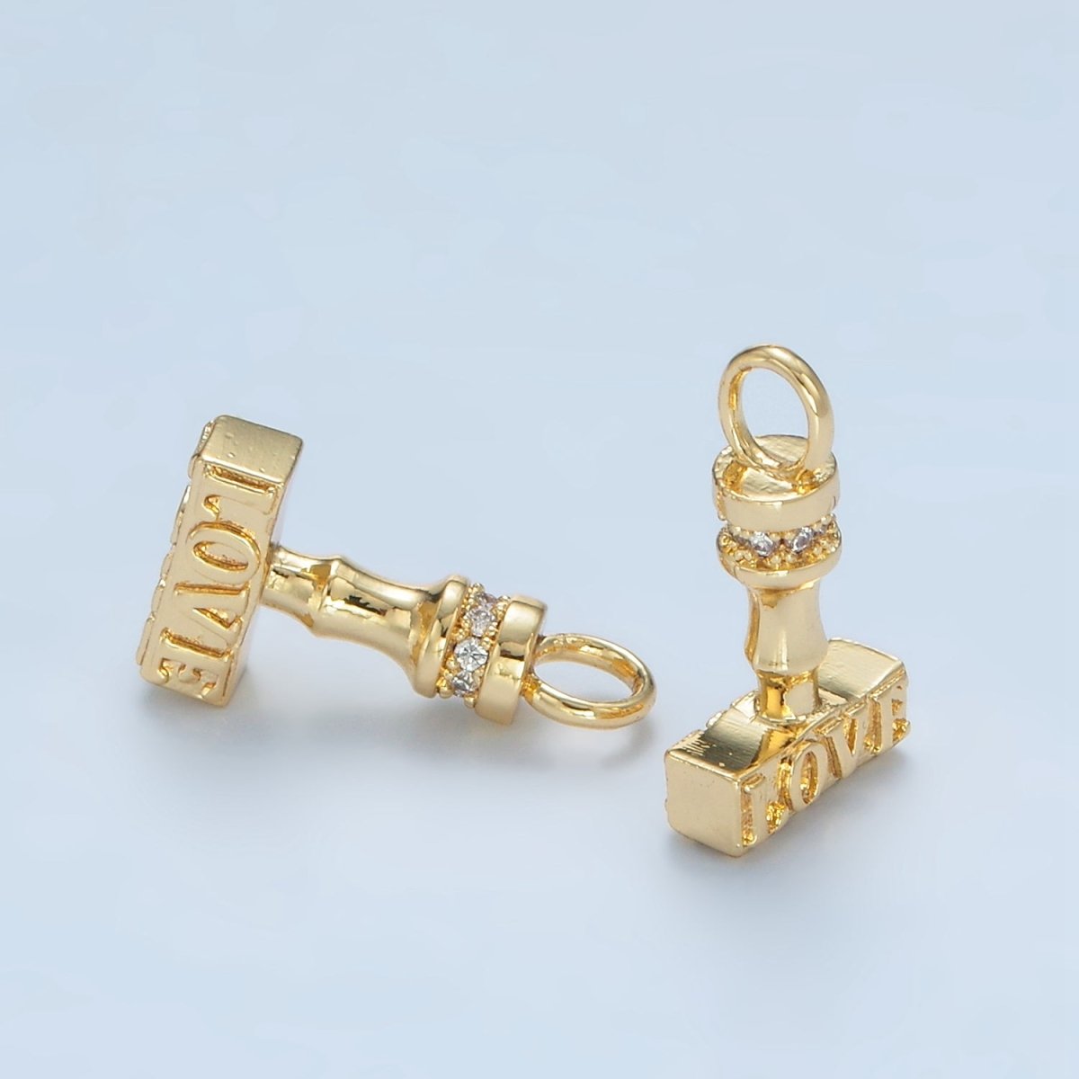 24K Gold Filled Love CZ Micro Paved Hammer Charm | N - 716 - DLUXCA