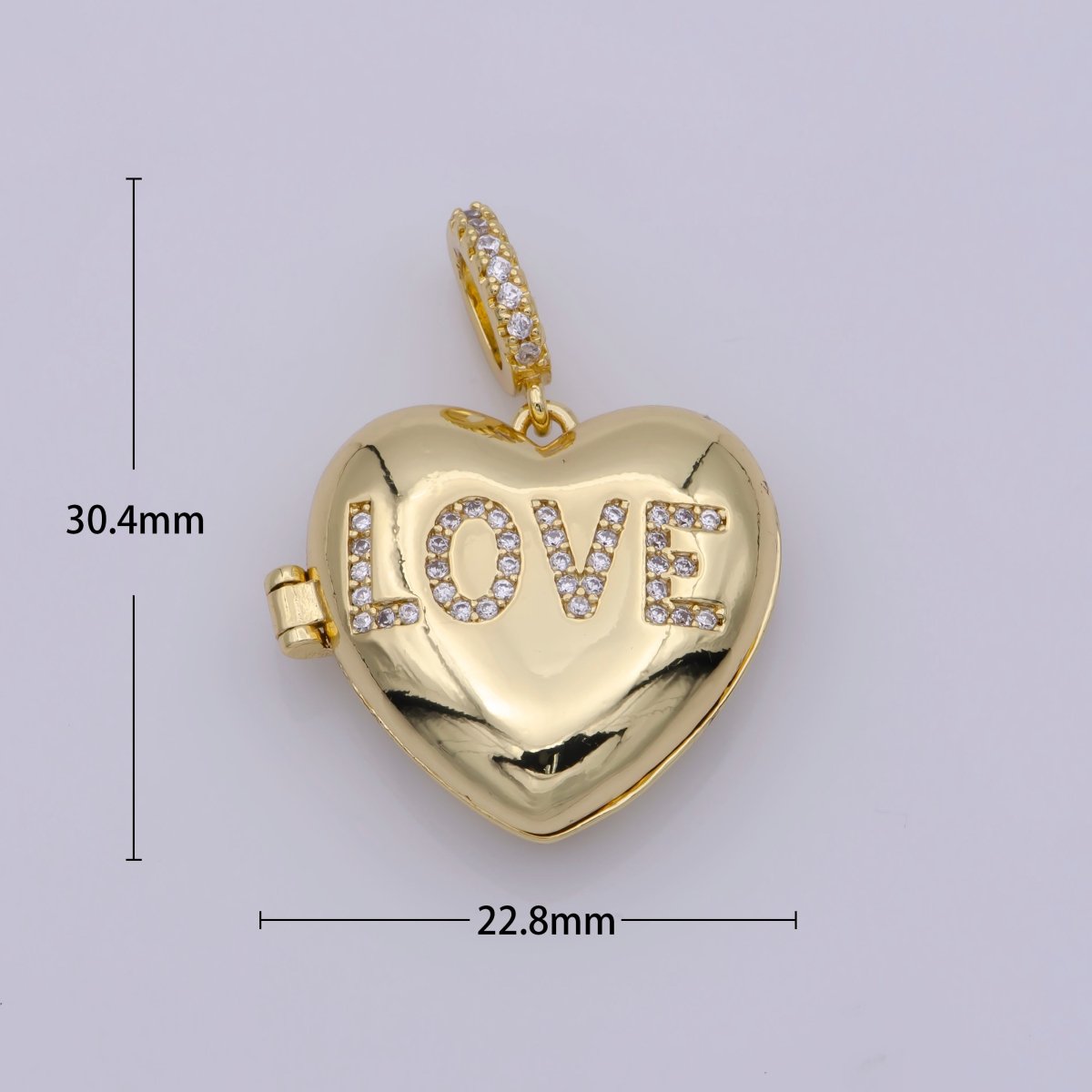 24K Gold Filled "LOVE" Micro Paved CZ Open Heart Locket Pendant | I358 - DLUXCA