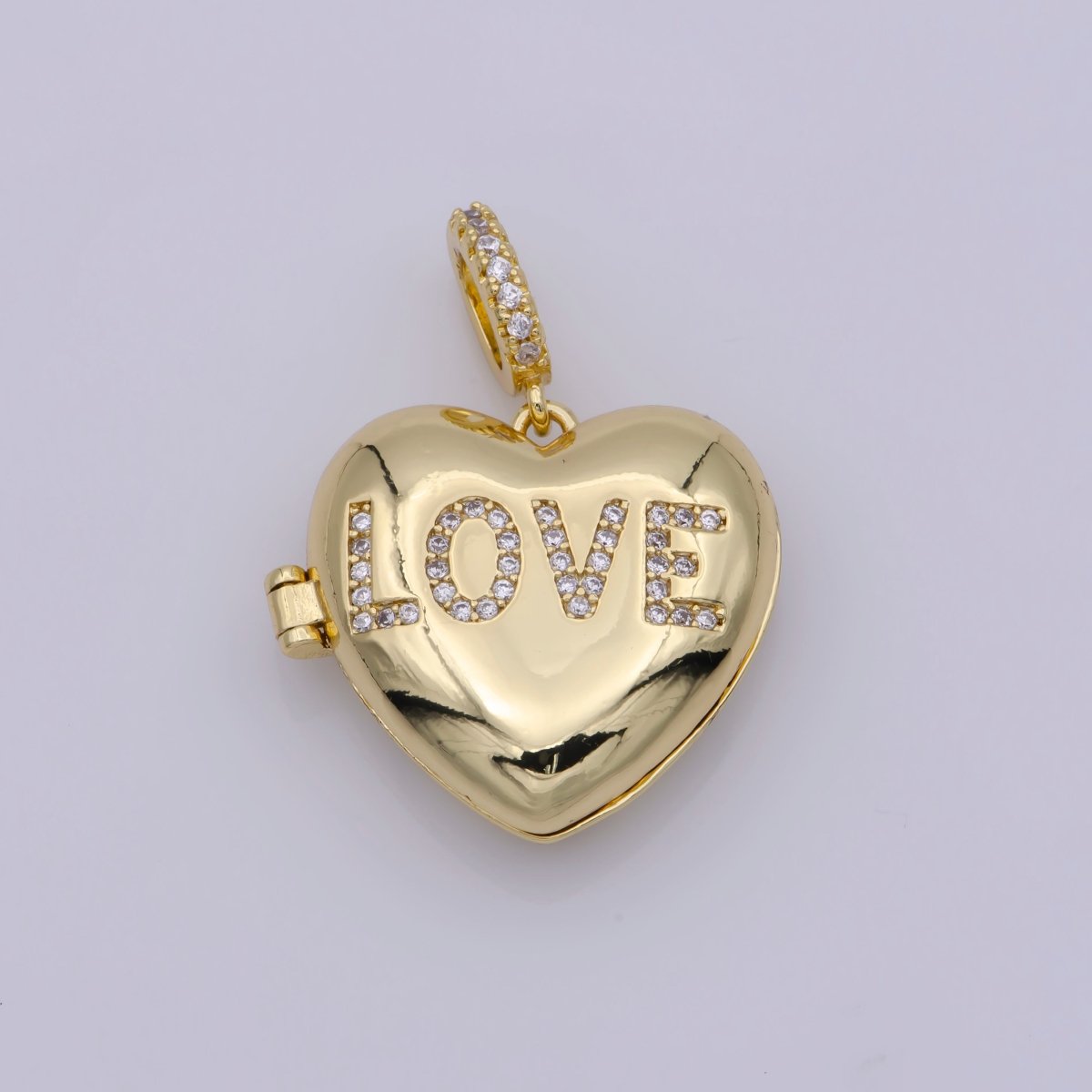 24K Gold Filled "LOVE" Micro Paved CZ Open Heart Locket Pendant | I358 - DLUXCA