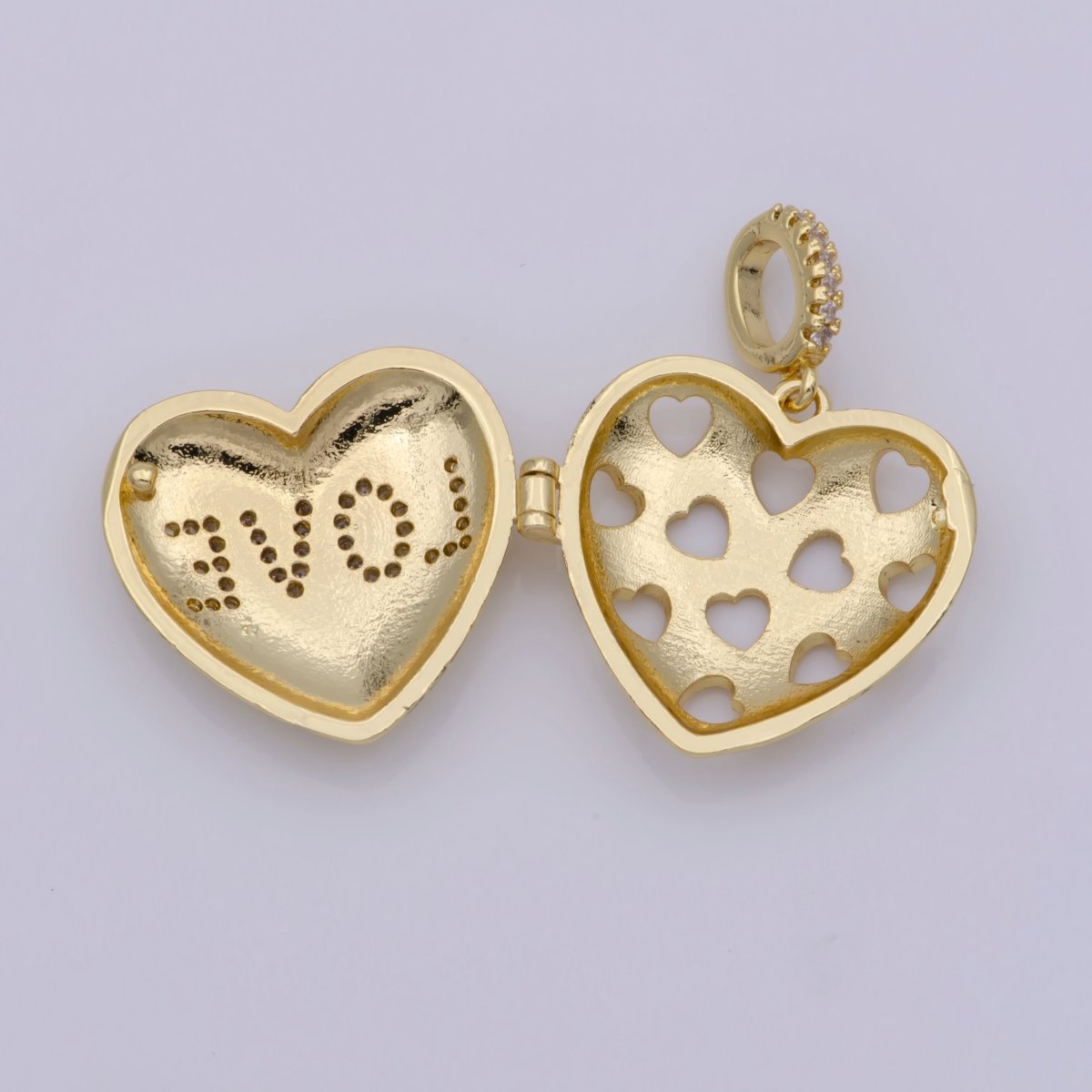 24K Gold Filled "LOVE" Micro Paved CZ Open Heart Locket Pendant | I358 - DLUXCA