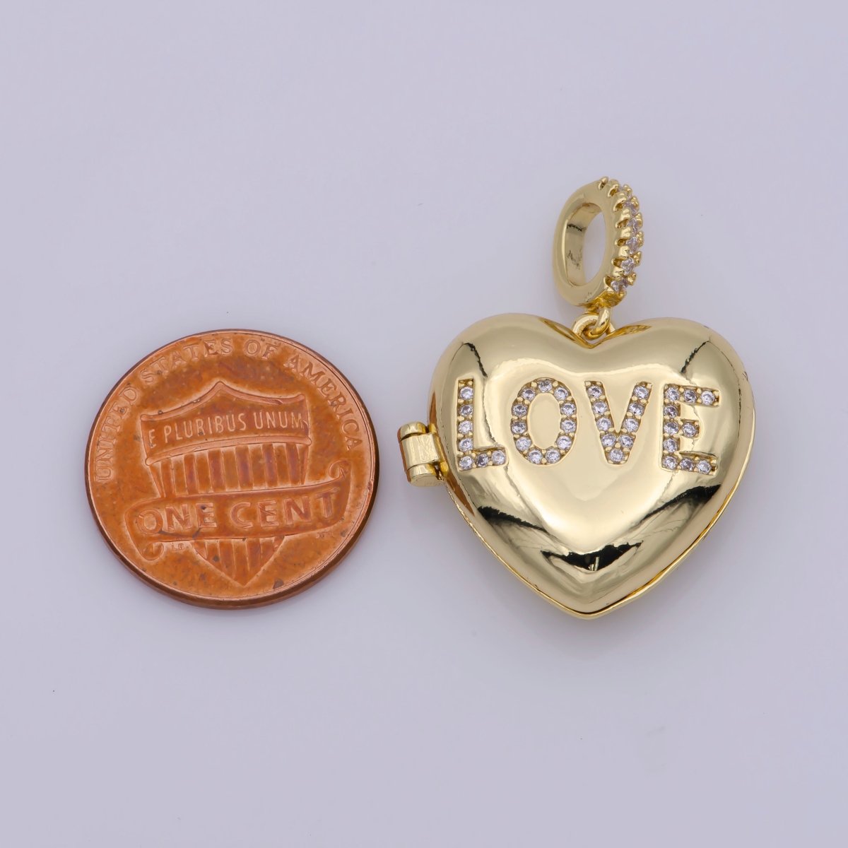 24K Gold Filled "LOVE" Micro Paved CZ Open Heart Locket Pendant | I358 - DLUXCA