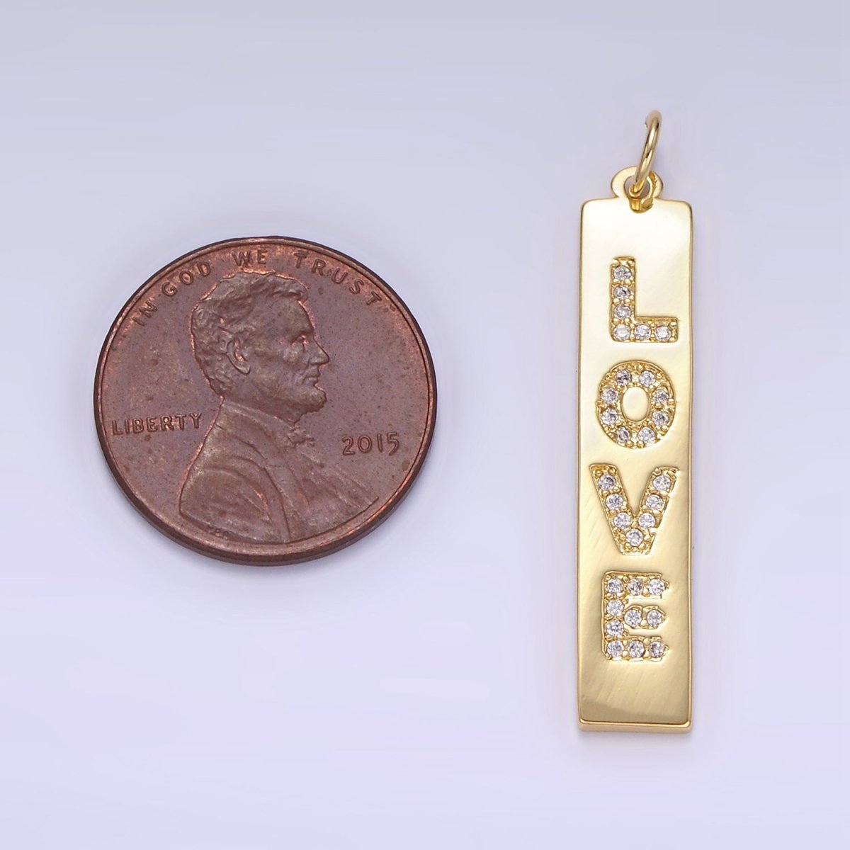 24K Gold Filled "LOVE" Micro Paved CZ Rectangular Tag Charm | E341 - DLUXCA