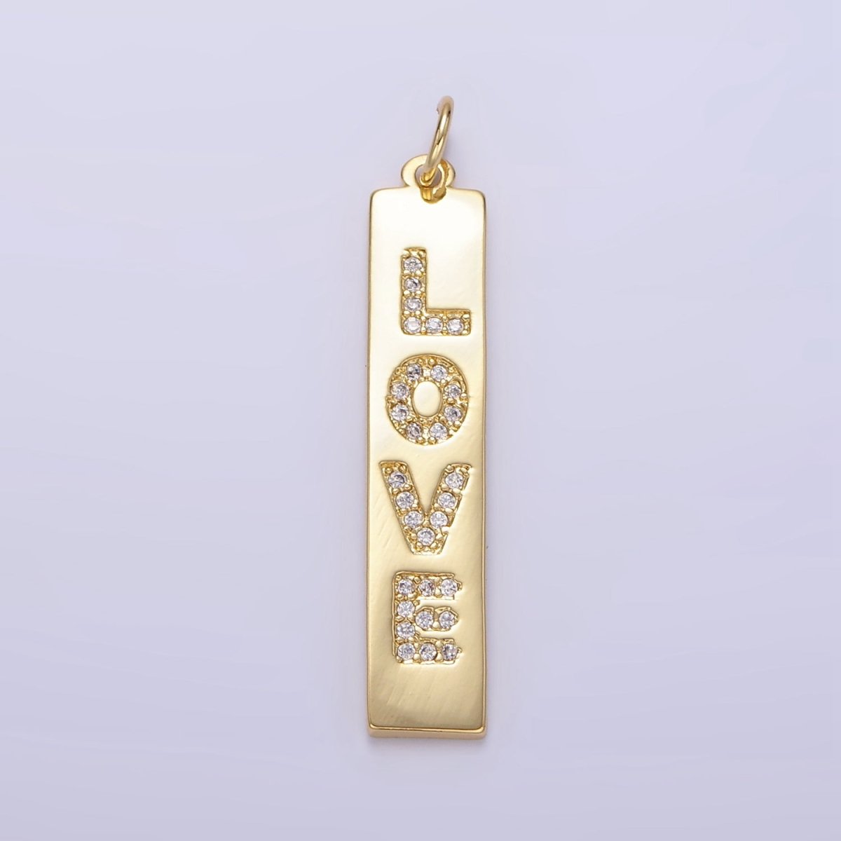 24K Gold Filled "LOVE" Micro Paved CZ Rectangular Tag Charm | E341 - DLUXCA