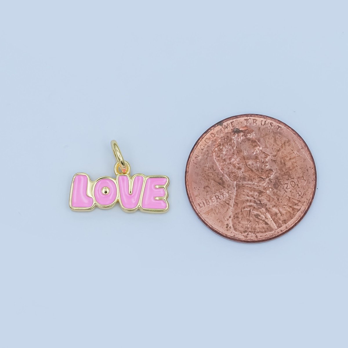 24K Gold Filled "LOVE" Red, Pink Enamel Script Charm | N087 - DLUXCA