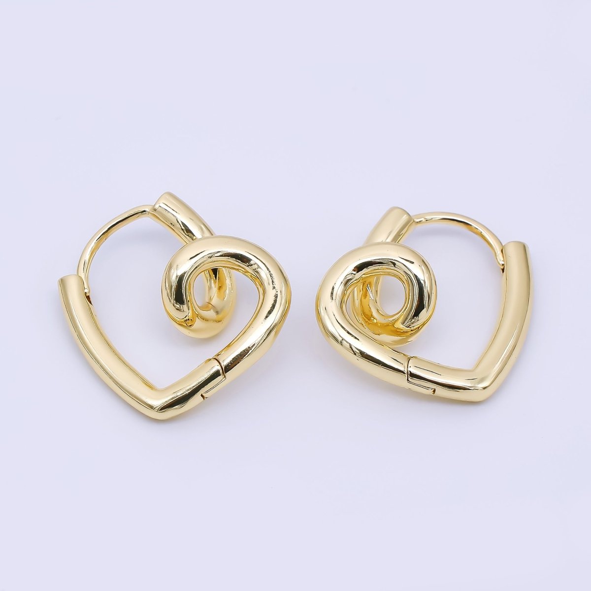 24K Gold Filled Love Twirled Heart Hinged Huggie Hoops Earrings | AJ - 066 - DLUXCA
