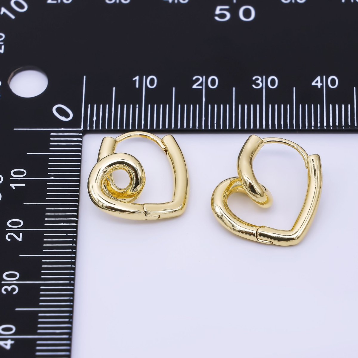 24K Gold Filled Love Twirled Heart Hinged Huggie Hoops Earrings | AJ - 066 - DLUXCA