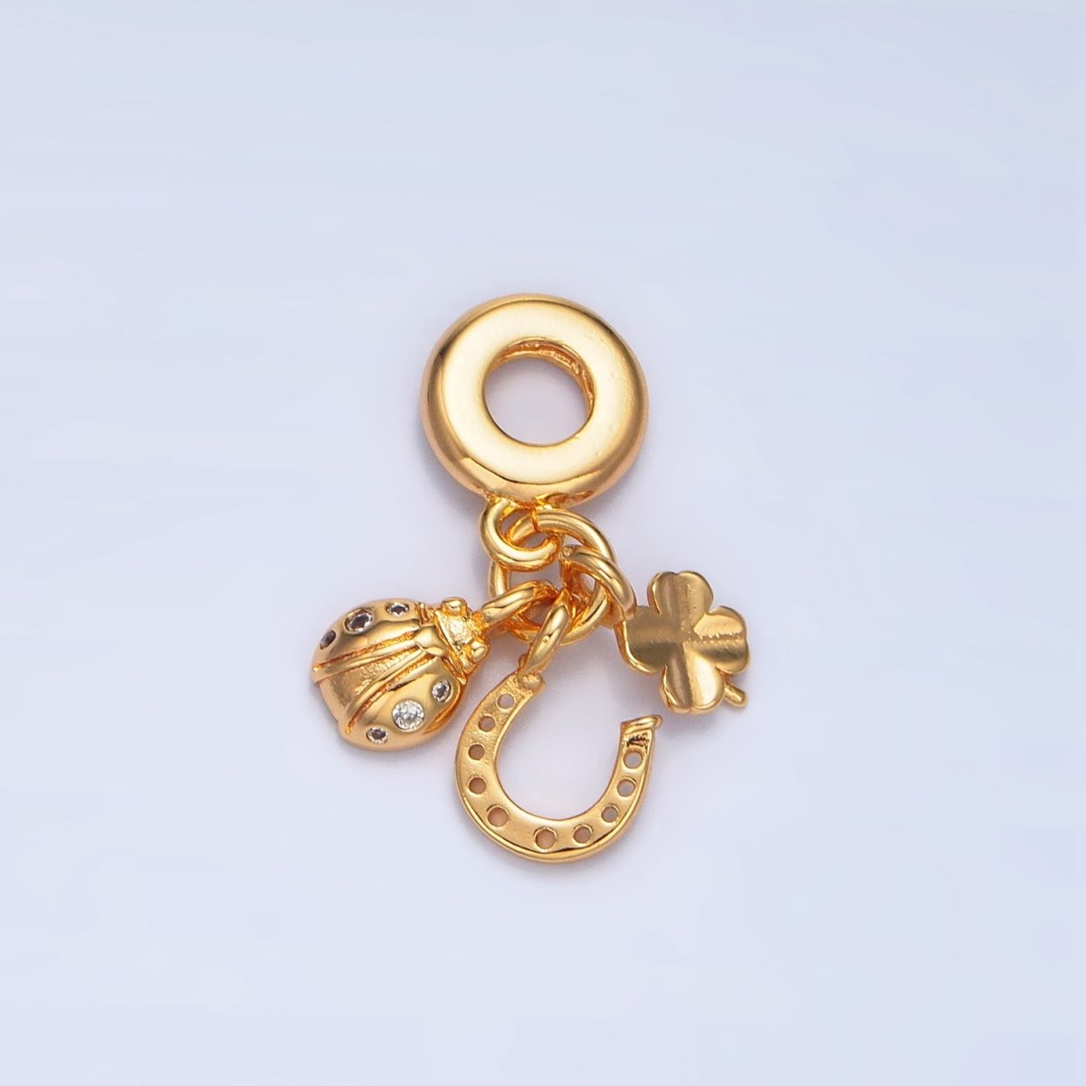 24K Gold Filled Lucky Horseshoe Ladybug Clover Triple Drop Rondelle Bail Pendant | X743 - DLUXCA