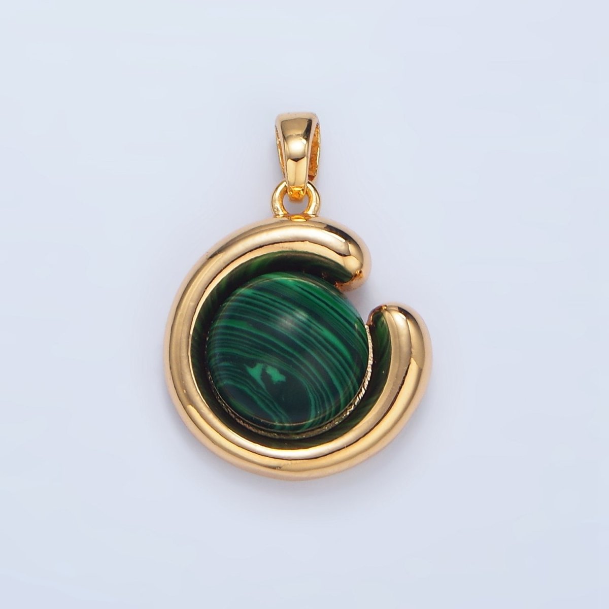 24K Gold Filled Malachite, Carnelian, Aventurine Gemstone Curved Molten Pendant in Gold & Silver | AA976 - AA978 - DLUXCA