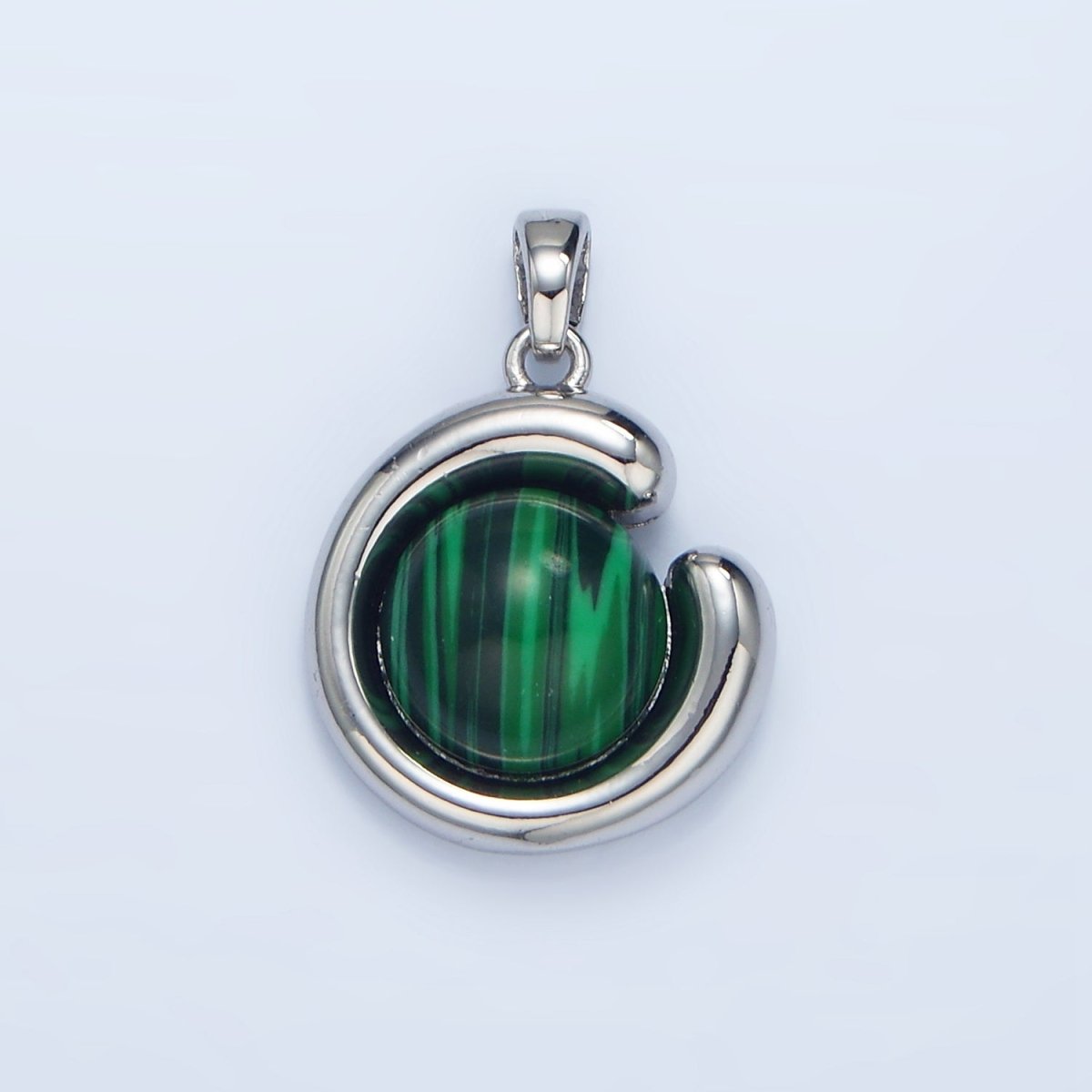 24K Gold Filled Malachite, Carnelian, Aventurine Gemstone Curved Molten Pendant in Gold & Silver | AA976 - AA978 - DLUXCA