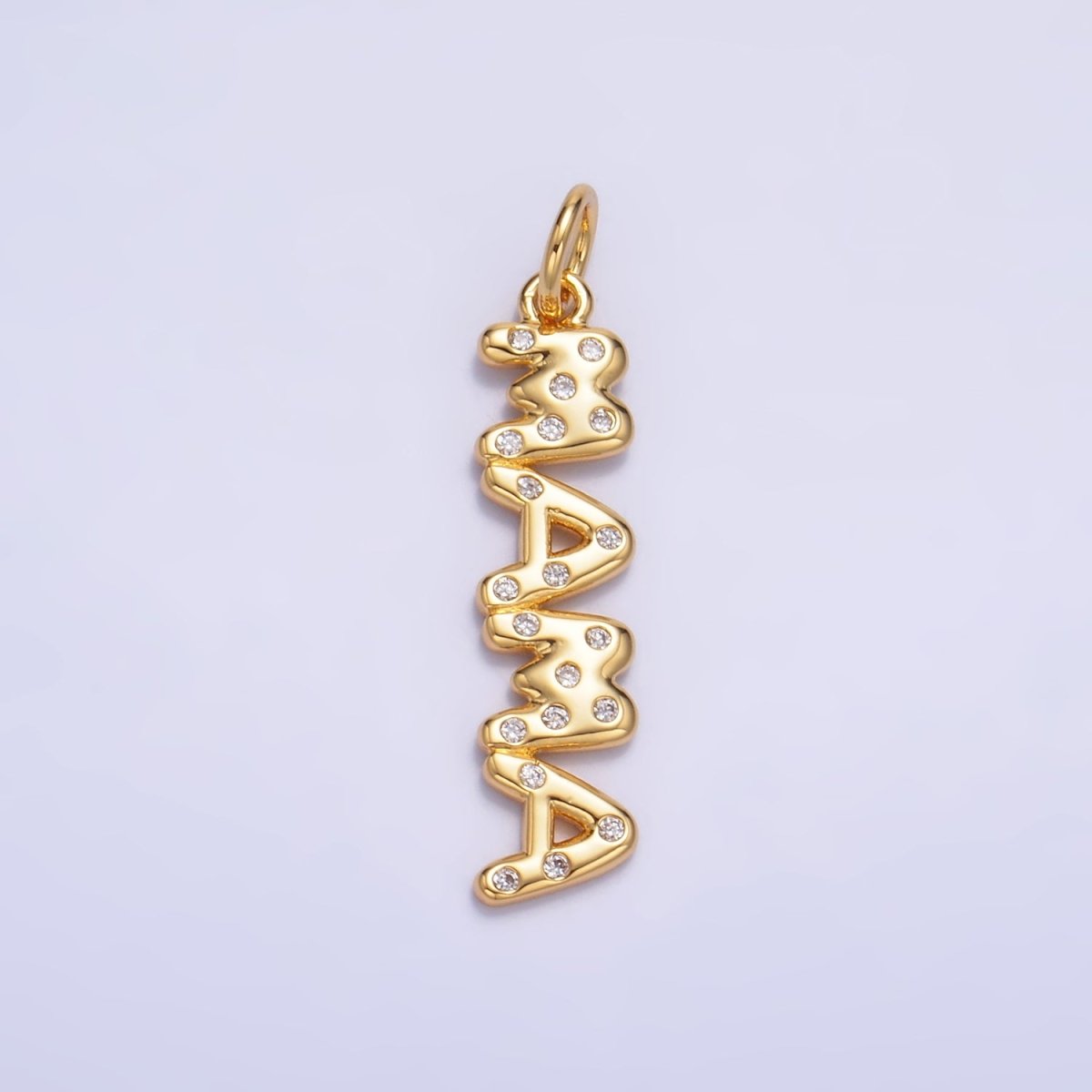 24K Gold Filled "MAMA" CZ Dotted Script Charm in Gold & Silver | W220 - DLUXCA