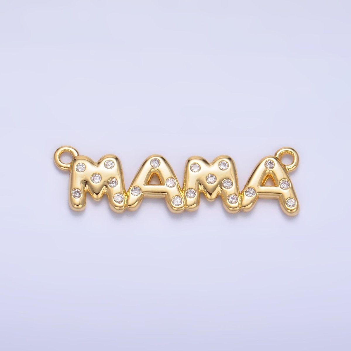 24K Gold Filled "MAMA" CZ Dotted Script Connector in Gold & Silver | F865 - DLUXCA