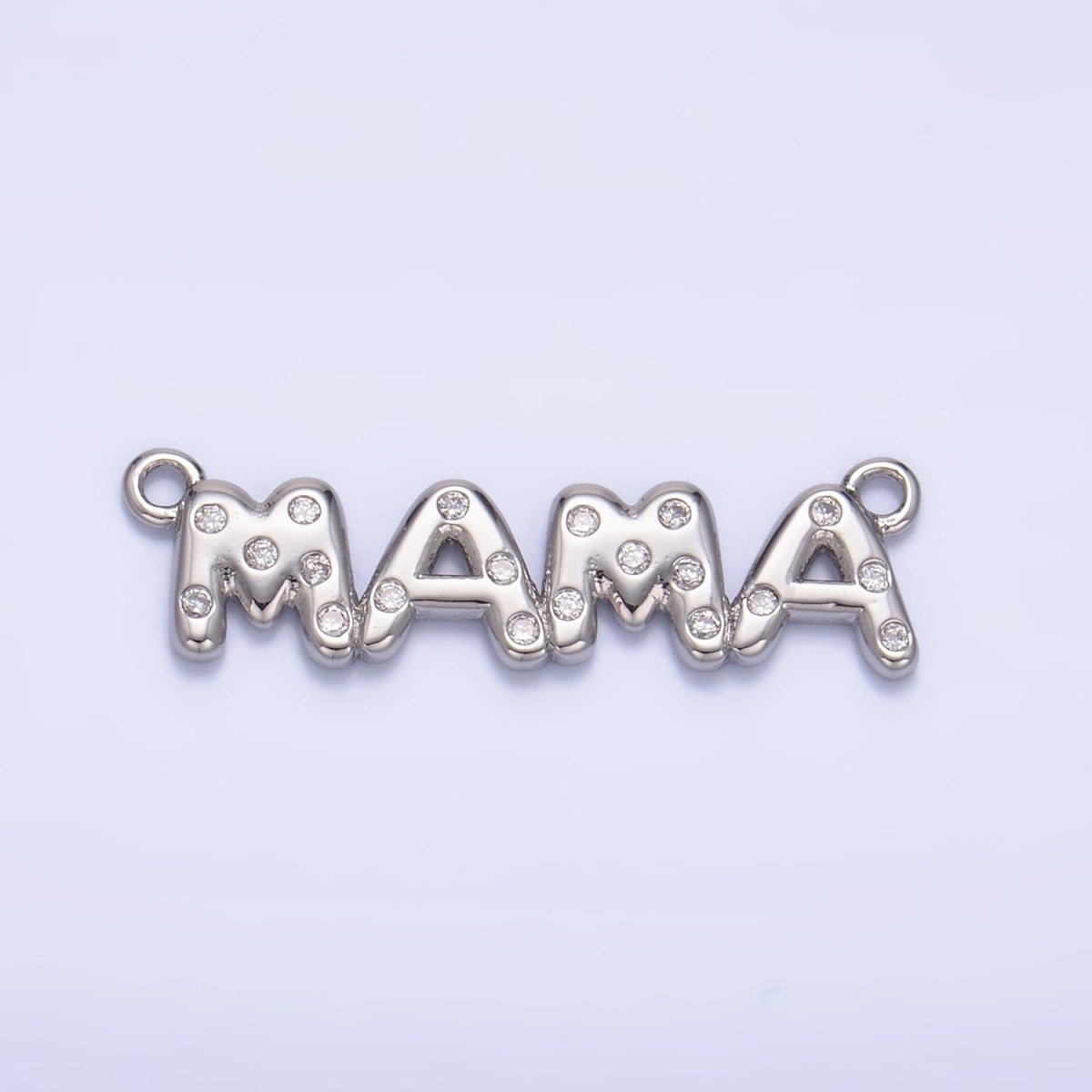 24K Gold Filled "MAMA" CZ Dotted Script Connector in Gold & Silver | F865 - DLUXCA