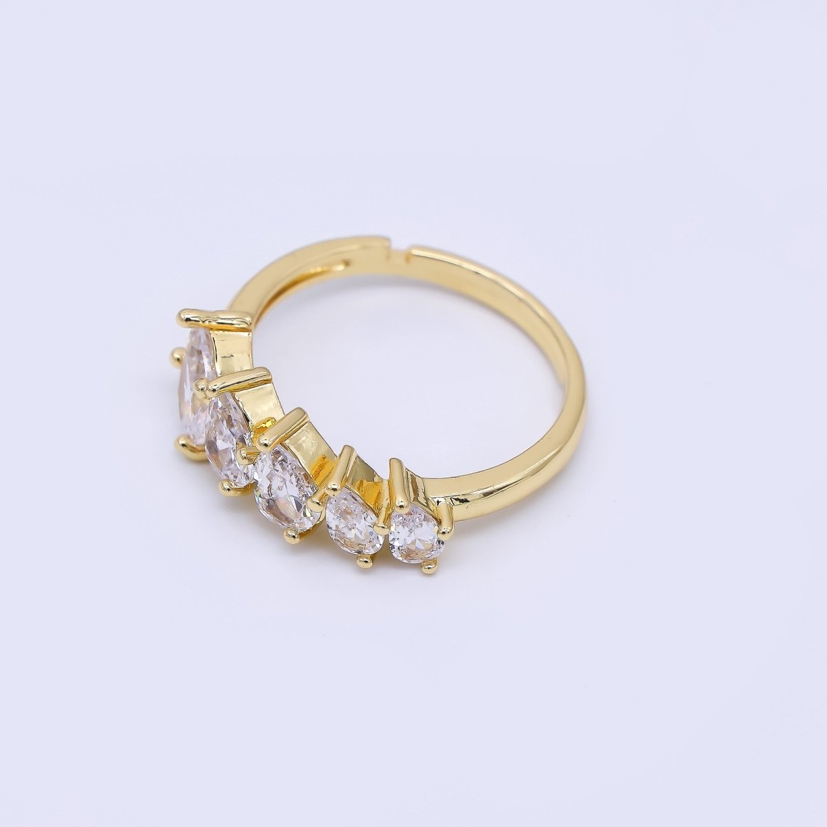 24K Gold Filled Marquise CZ 5 - Diagonal Sets Solitaire Adjustable Ring | O - 1083 - DLUXCA