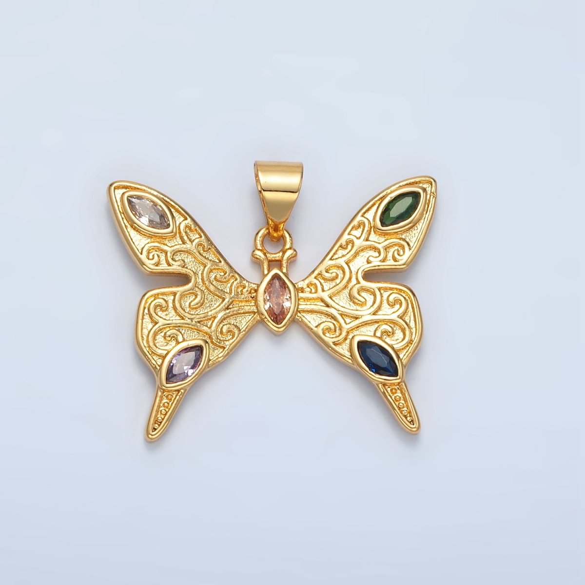 24K Gold Filled Marquise CZ Artisan Butterfly Mariposa Insect Pendant | I285 - DLUXCA