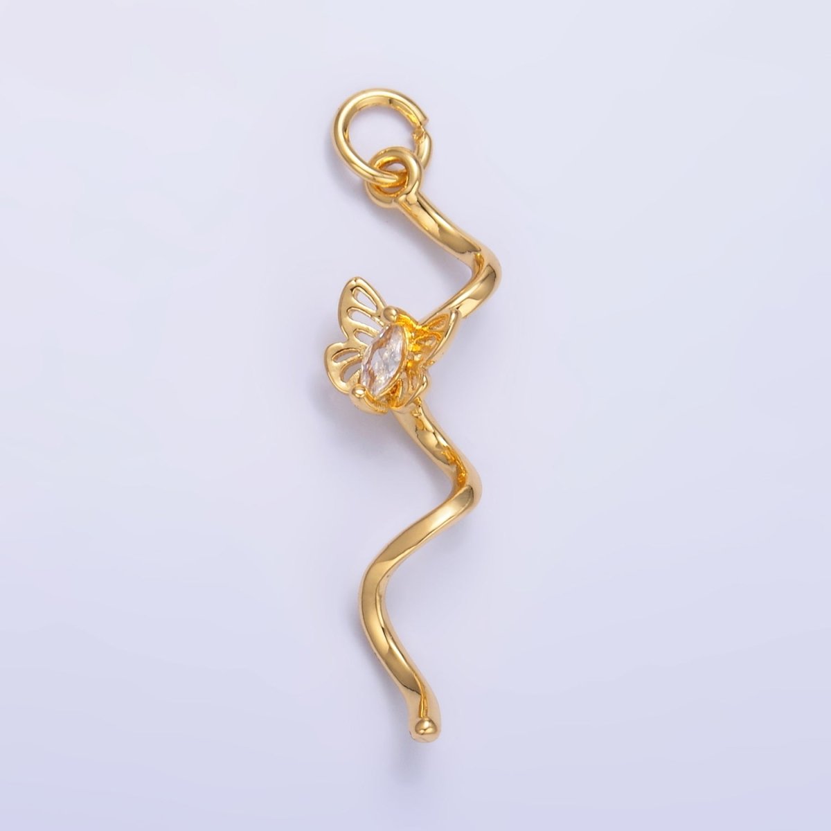 24K Gold Filled Marquise CZ Butterfly Curl Charm in Gold & Silver | W448 - DLUXCA