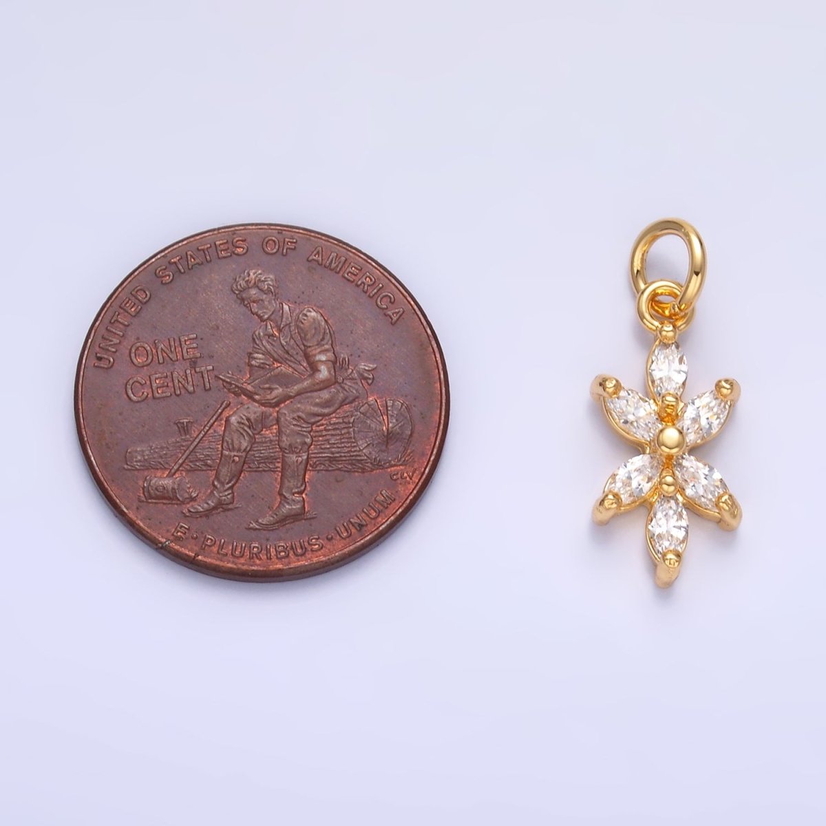 24K Gold Filled Marquise CZ Flower Mini Charm in Gold & Silver | W809 - DLUXCA