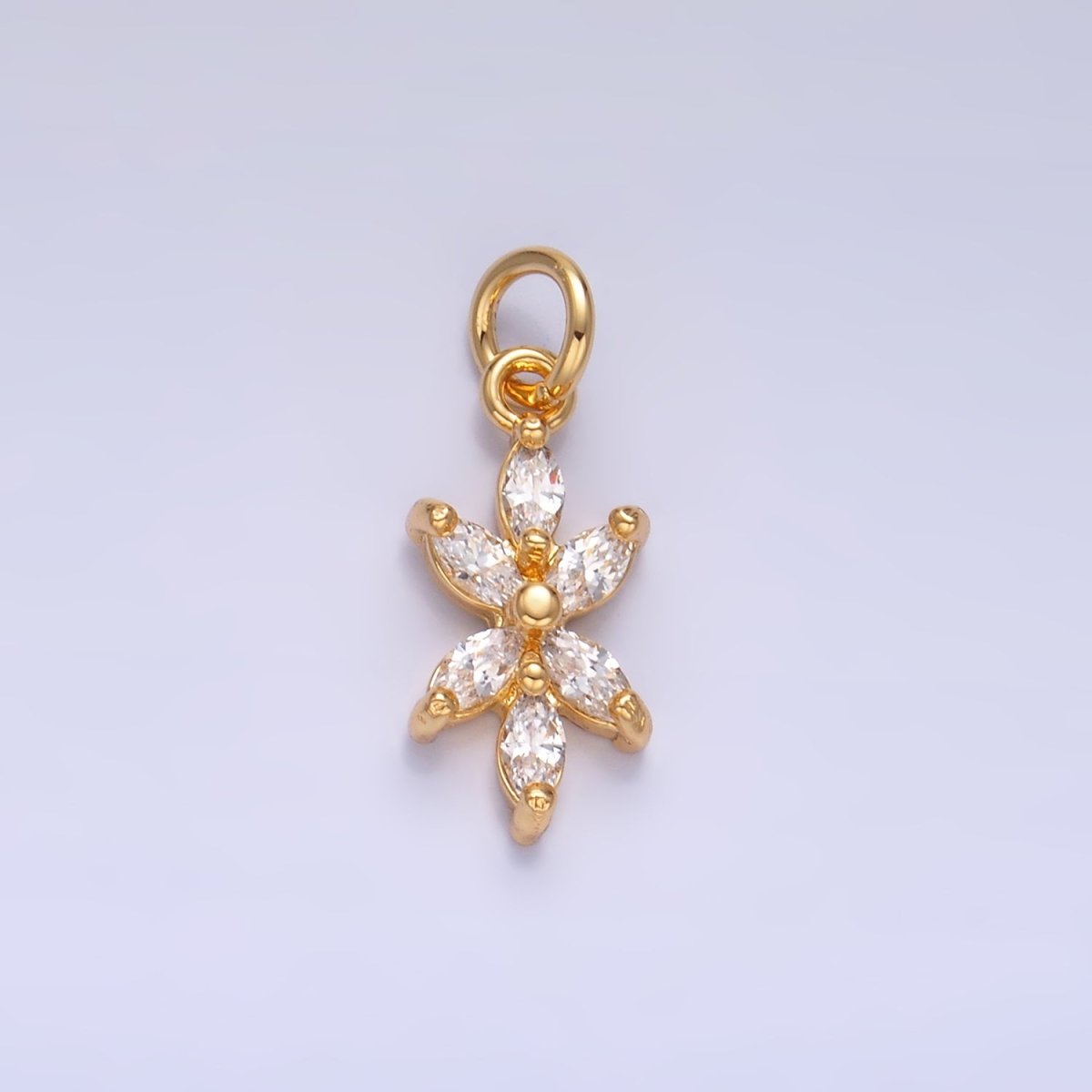 24K Gold Filled Marquise CZ Flower Mini Charm in Gold & Silver | W809 - DLUXCA